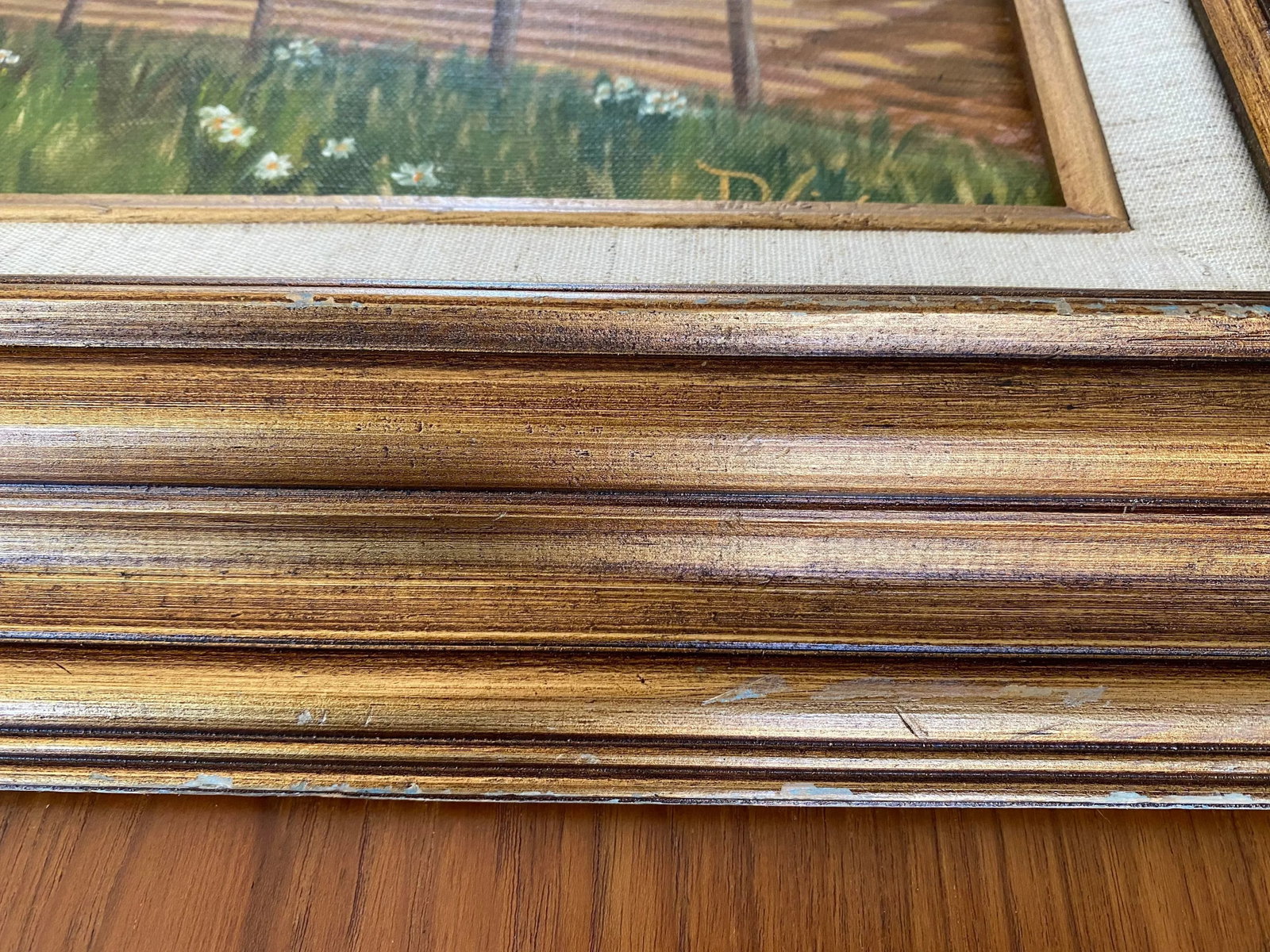 Framed Vintage Mid Century Painting of Farm Landscape - 10