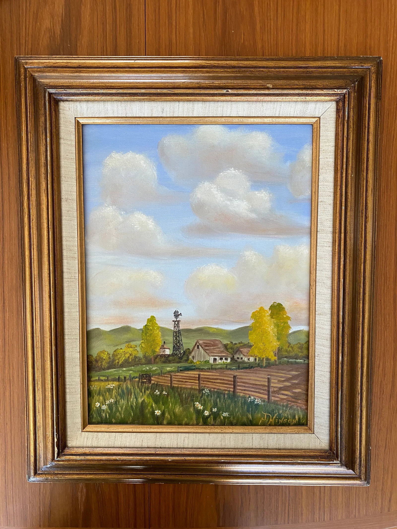 Framed Vintage Mid Century Painting of Farm Landscape - 11