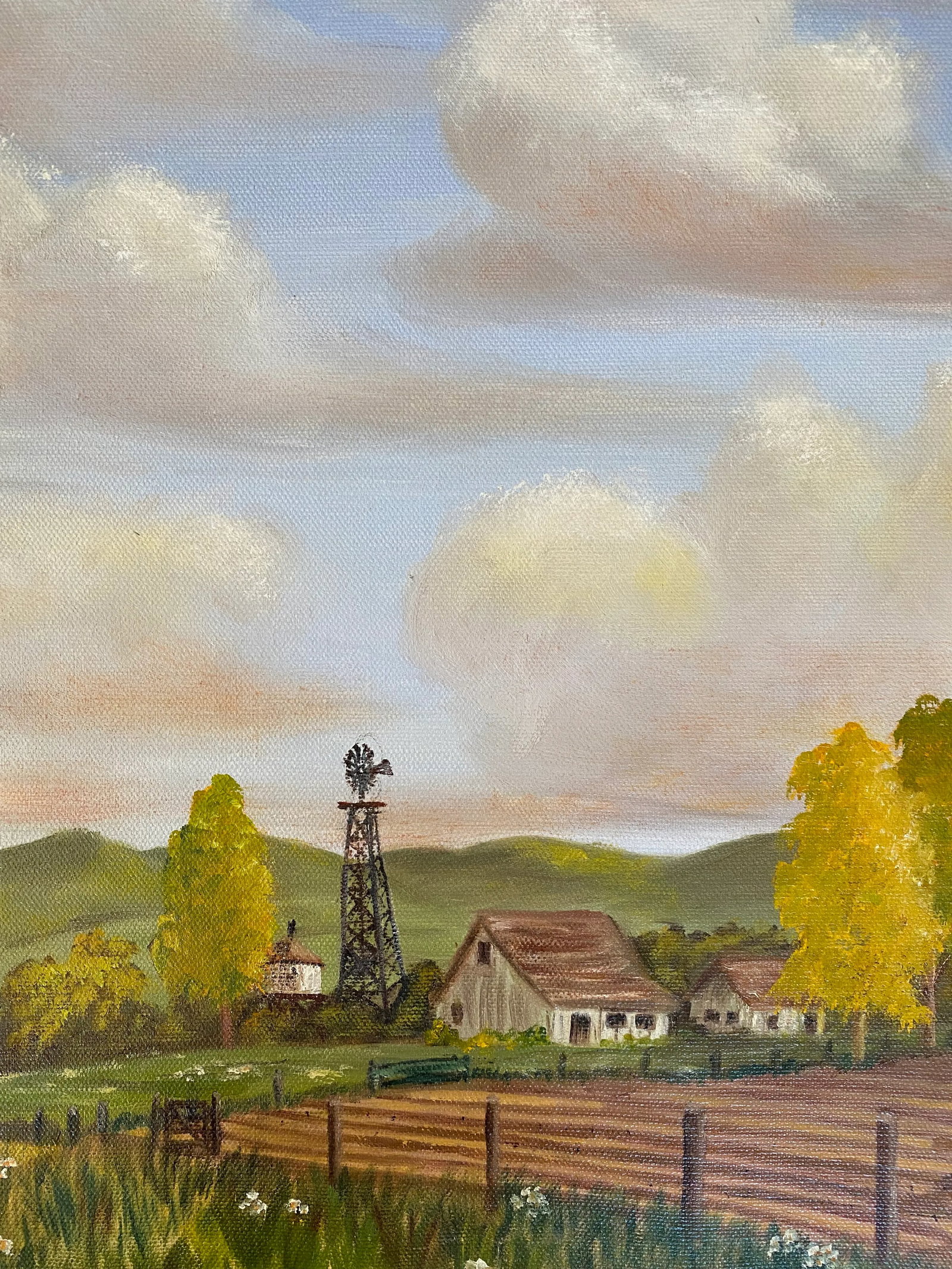 Framed Vintage Mid Century Painting of Farm Landscape - 3