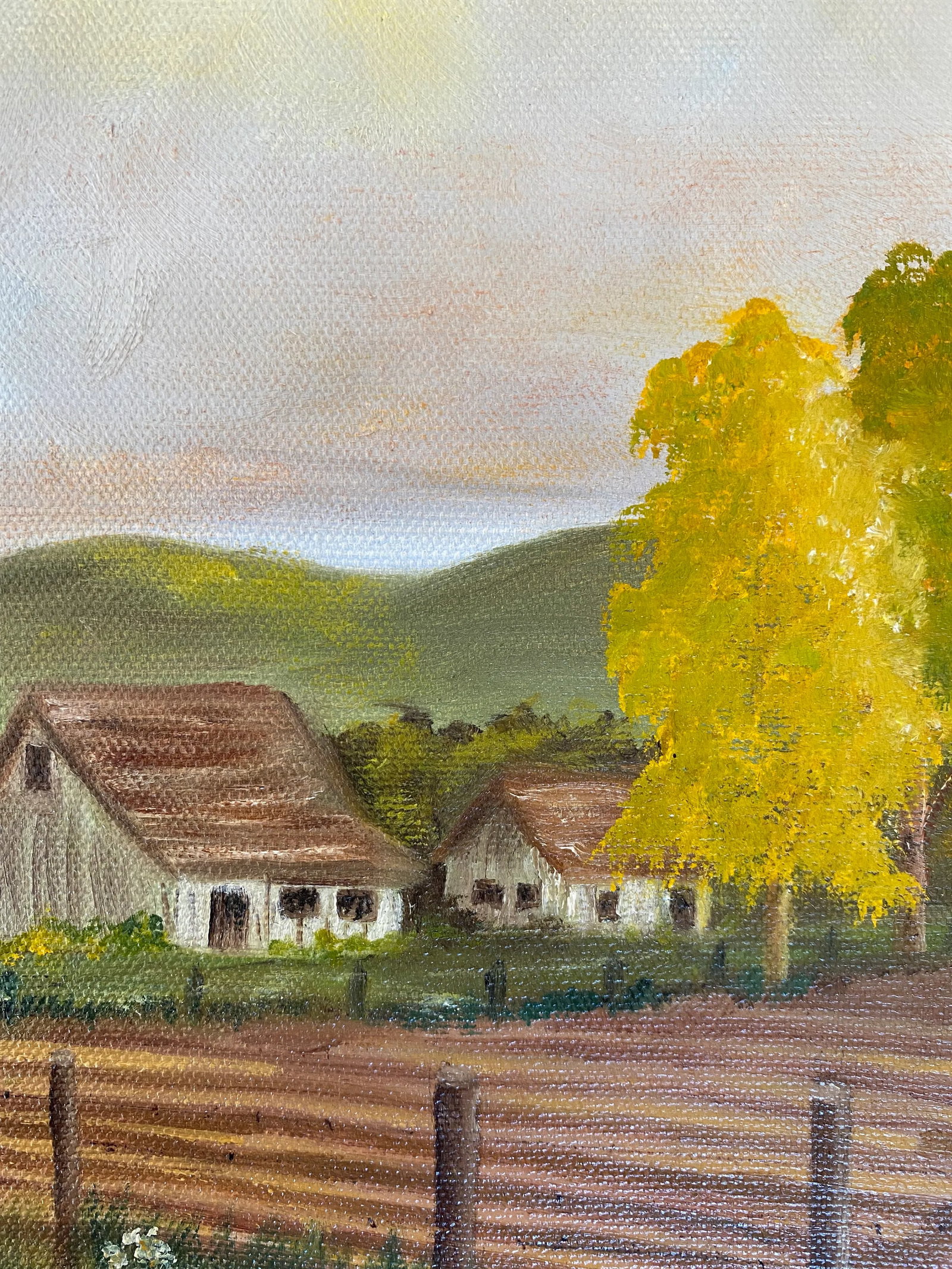 Framed Vintage Mid Century Painting of Farm Landscape - 4