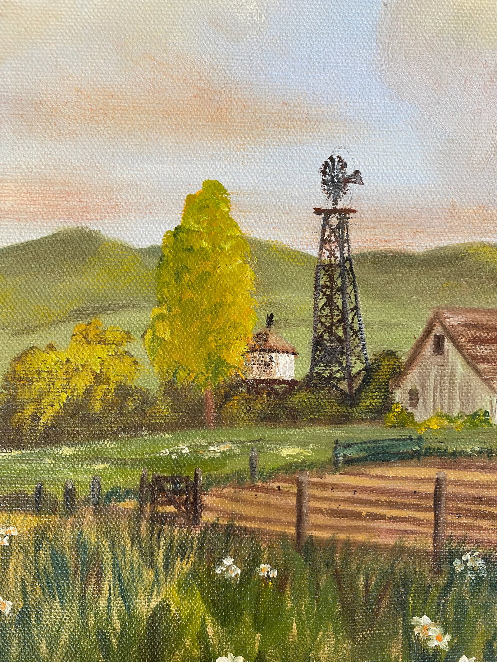 Framed Vintage Mid Century Painting of Farm Landscape - 5