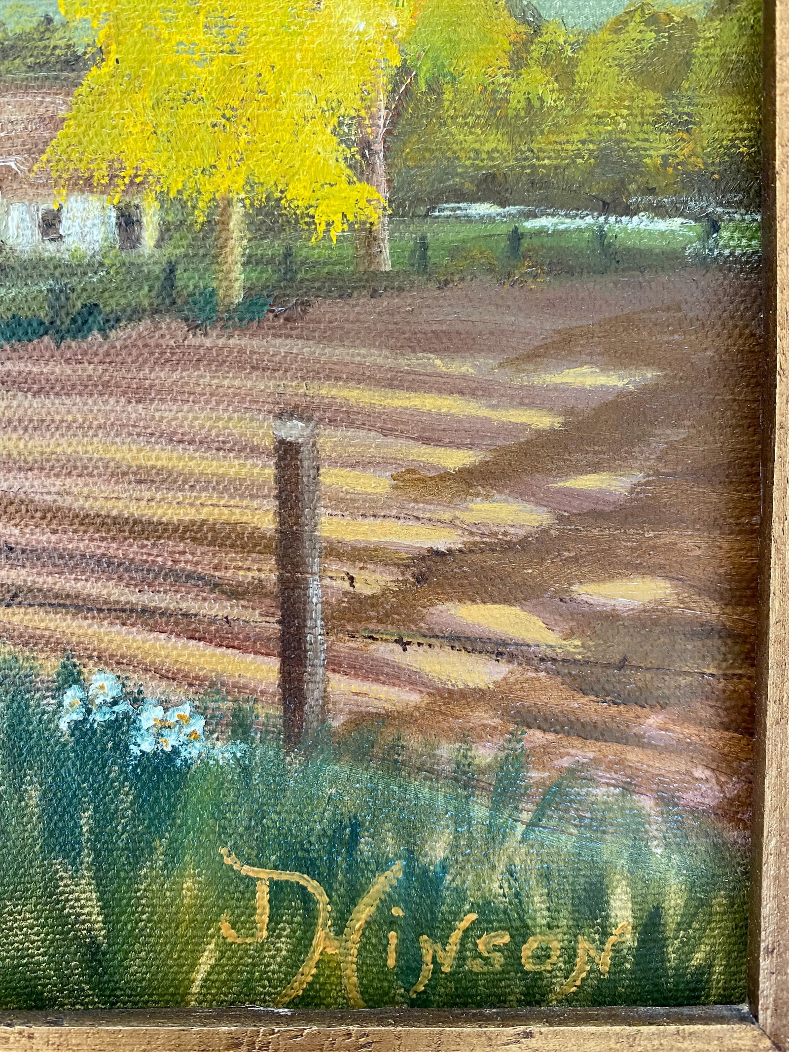 Framed Vintage Mid Century Painting of Farm Landscape - 7