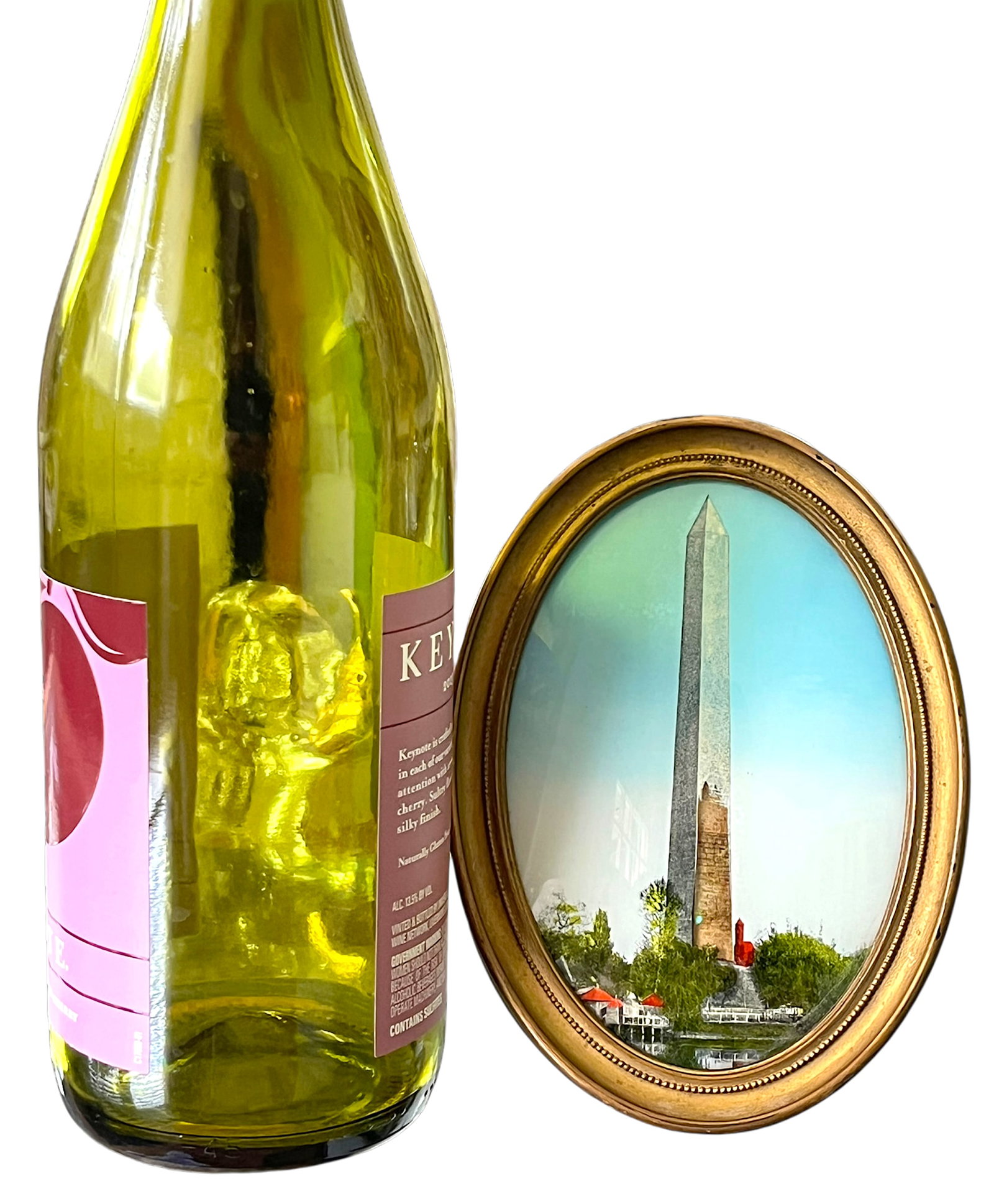Antique Reverse-Painted Washington Monument Glass Plaque in Oval Brass Frame, Circa 1900 - 4