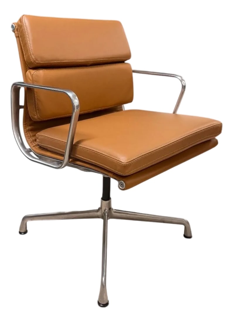 Late 20th Century Eames Aluminum Group Side Chair With Arms by Herman Miller - Brown Leather (1 of 9)