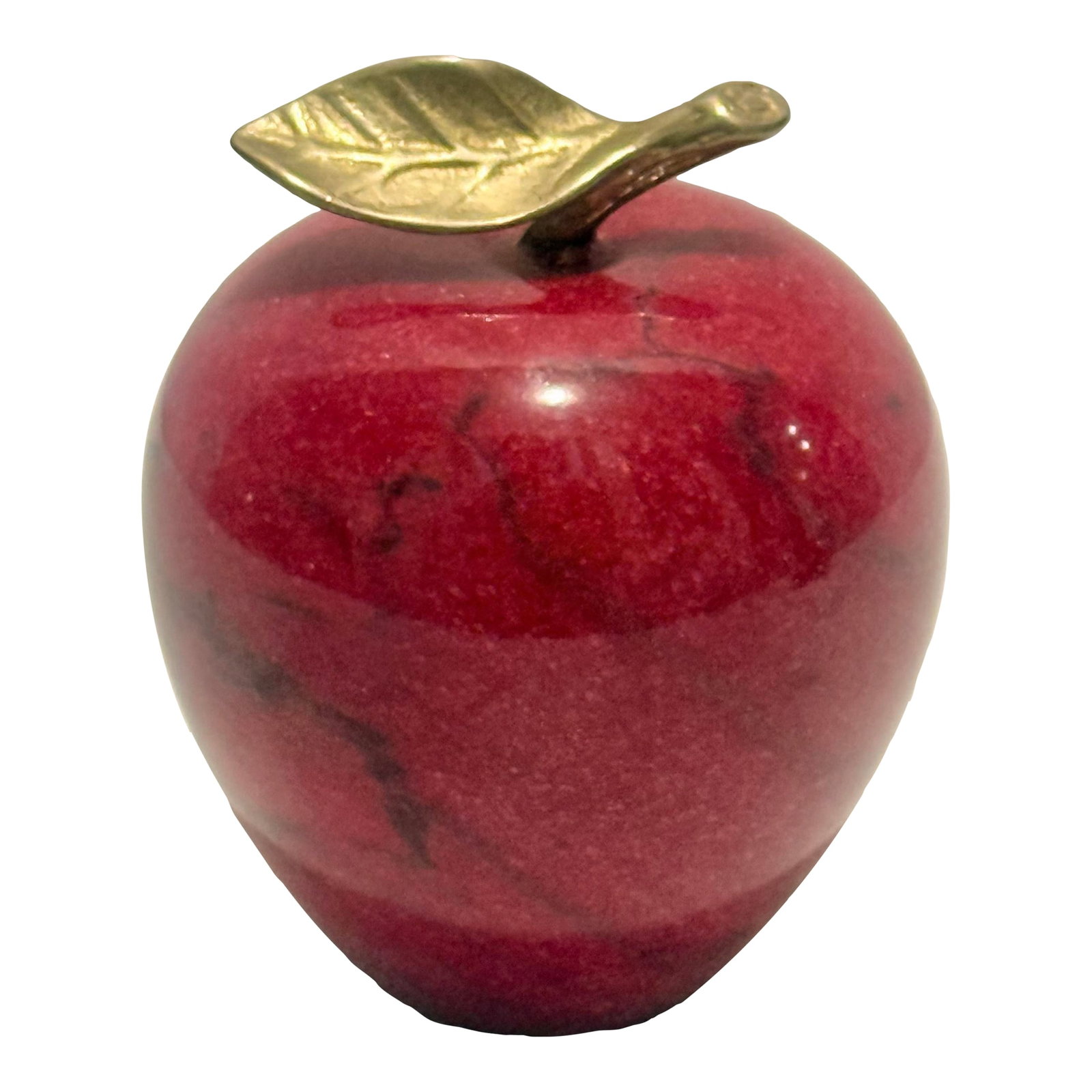 Vintage Carved Red Marble Apple Paperweight - Styled After Mangani / Italian Stone Fruit: Elevate a simple desktop stack into a curated work of art with this magnificent vintage hand-carved solid red marble apple paperweight. Perfectly aligned with the luxurious, layered aesthetics of a
