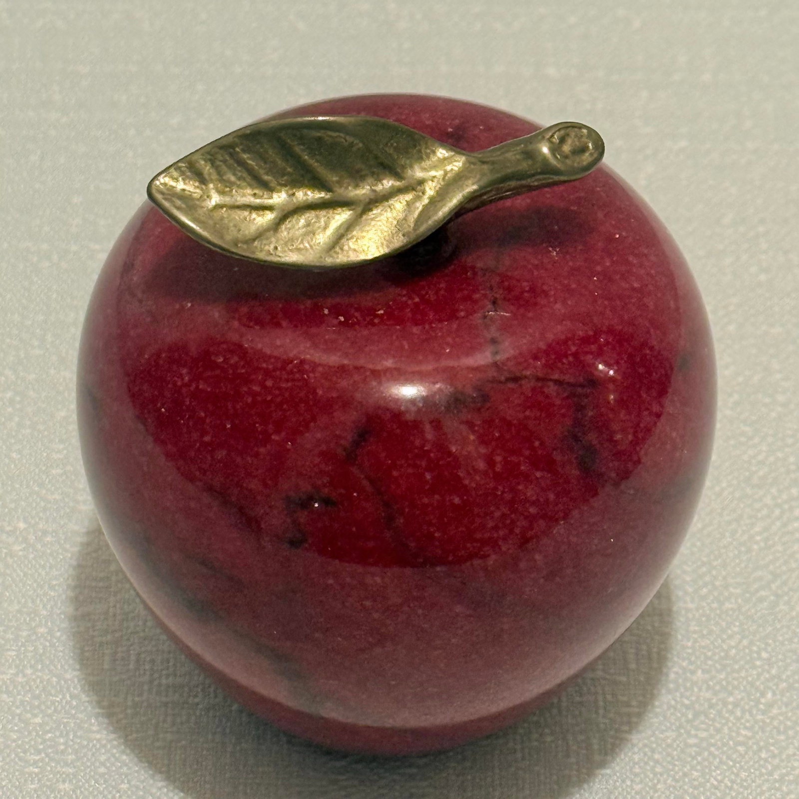 Vintage Carved Red Marble Apple Paperweight - Styled After Mangani / Italian Stone Fruit - 9