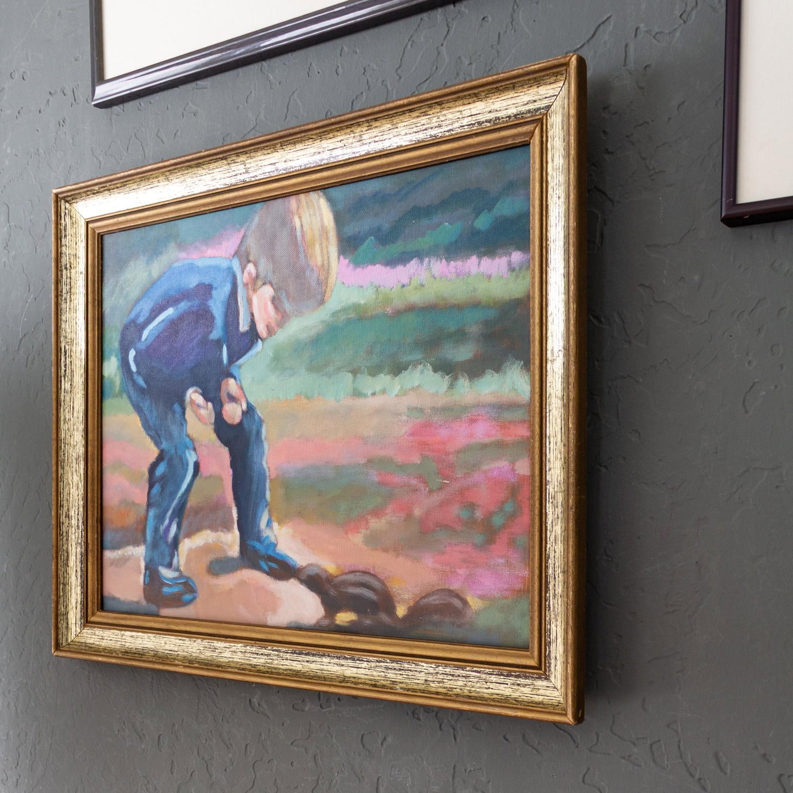 Bright Impressionist Oil Painting by Oregon Artist Boy Meets Squirrel - 4