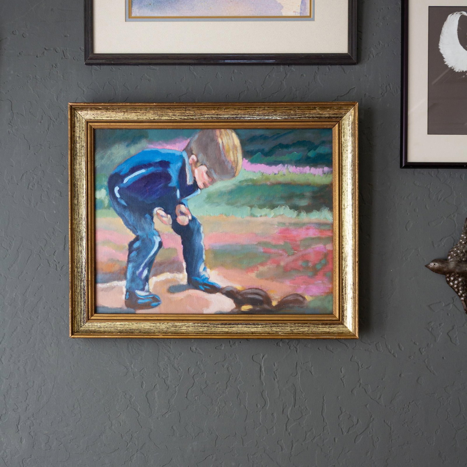 Bright Impressionist Oil Painting by Oregon Artist Boy Meets Squirrel - 6