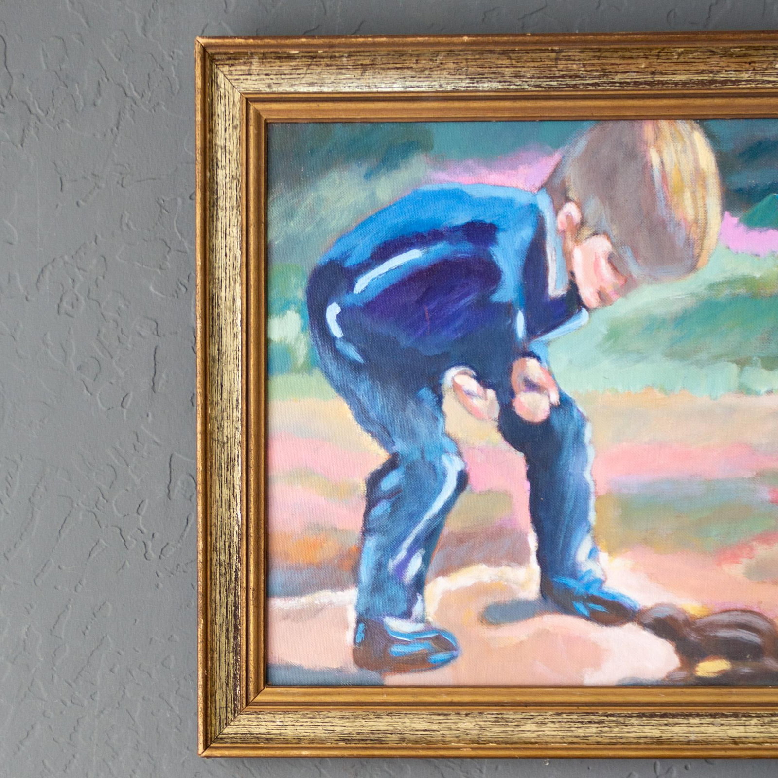 Bright Impressionist Oil Painting by Oregon Artist Boy Meets Squirrel - 7