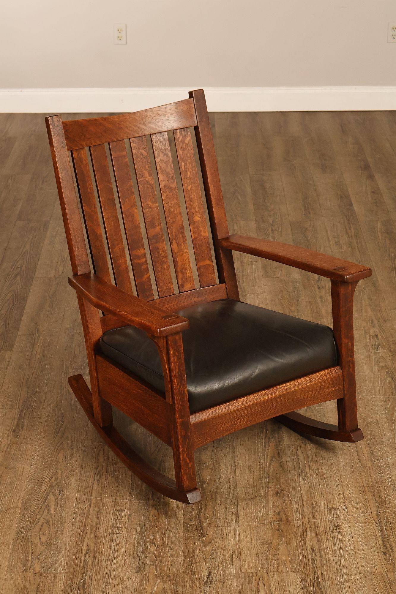 Antique L & J.G. Stickley Mission Oak Rocking Chair - 2