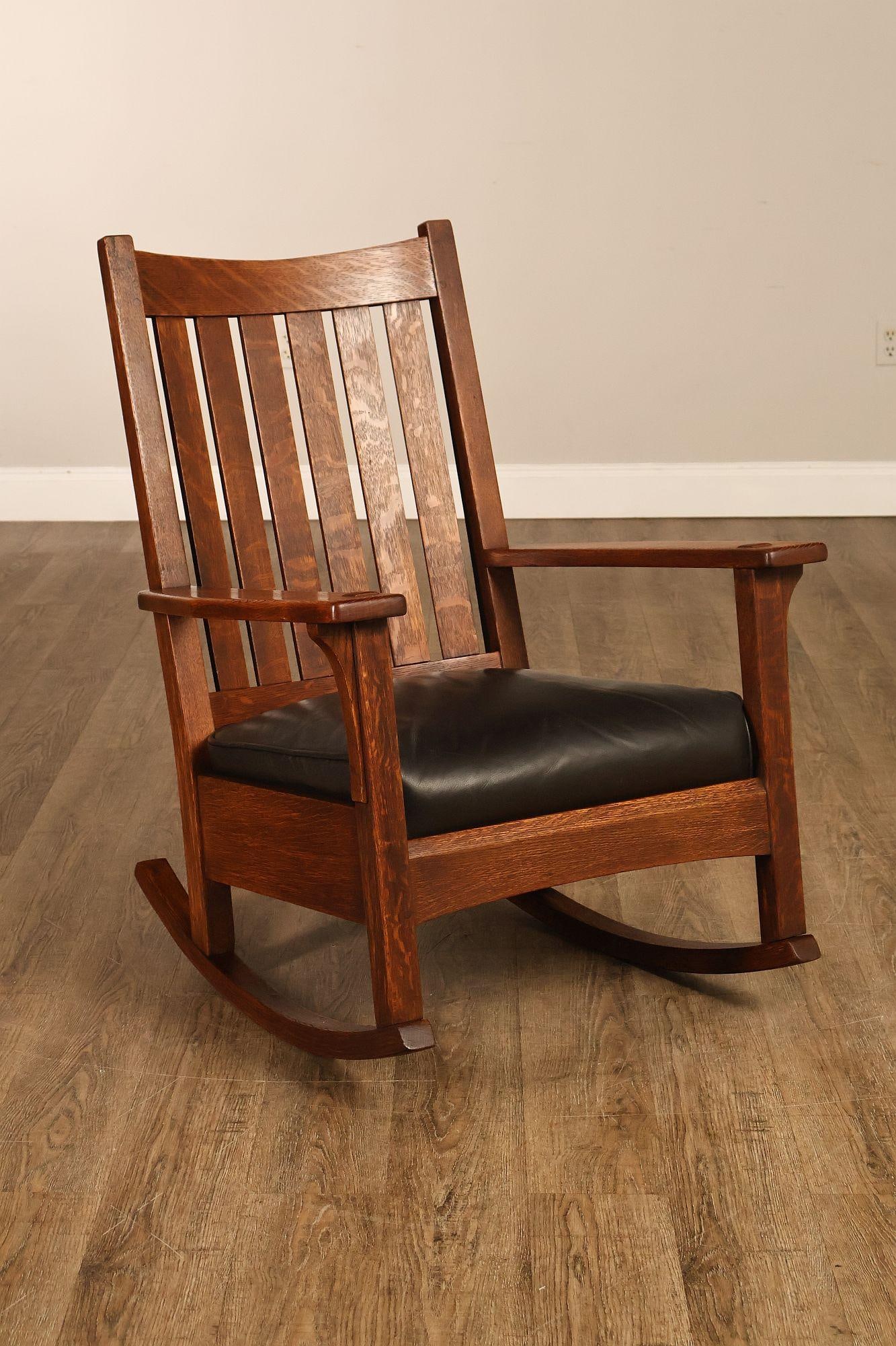 Antique L & J.G. Stickley Mission Oak Rocking Chair - 3