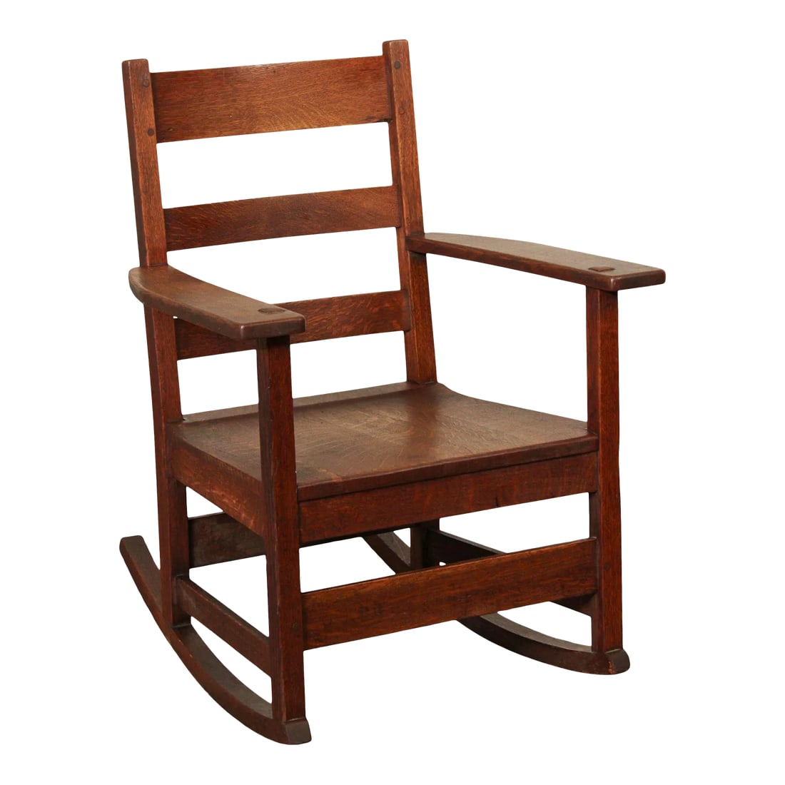 Antique Mission L. & J. G. Stickley Oak Rocker: High Quality Antique Solid Oak Rocker Branded The Work of L. & J. G. Stickley Condition: Alterations: Original Condition Unaltered Imperfections: Some Imperfections Condition Notes: Clean Vintage Cond