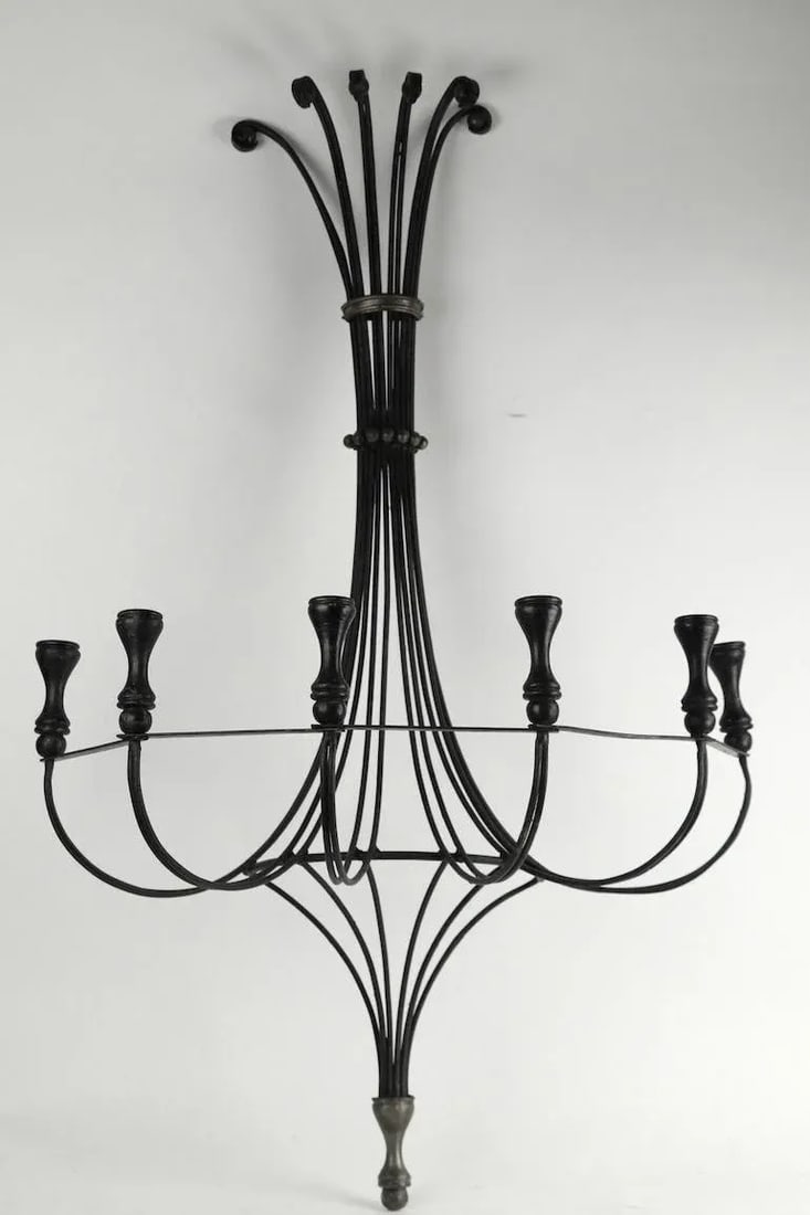 Large Mid Century Iron Brass and Wood Candle Sconce - 2