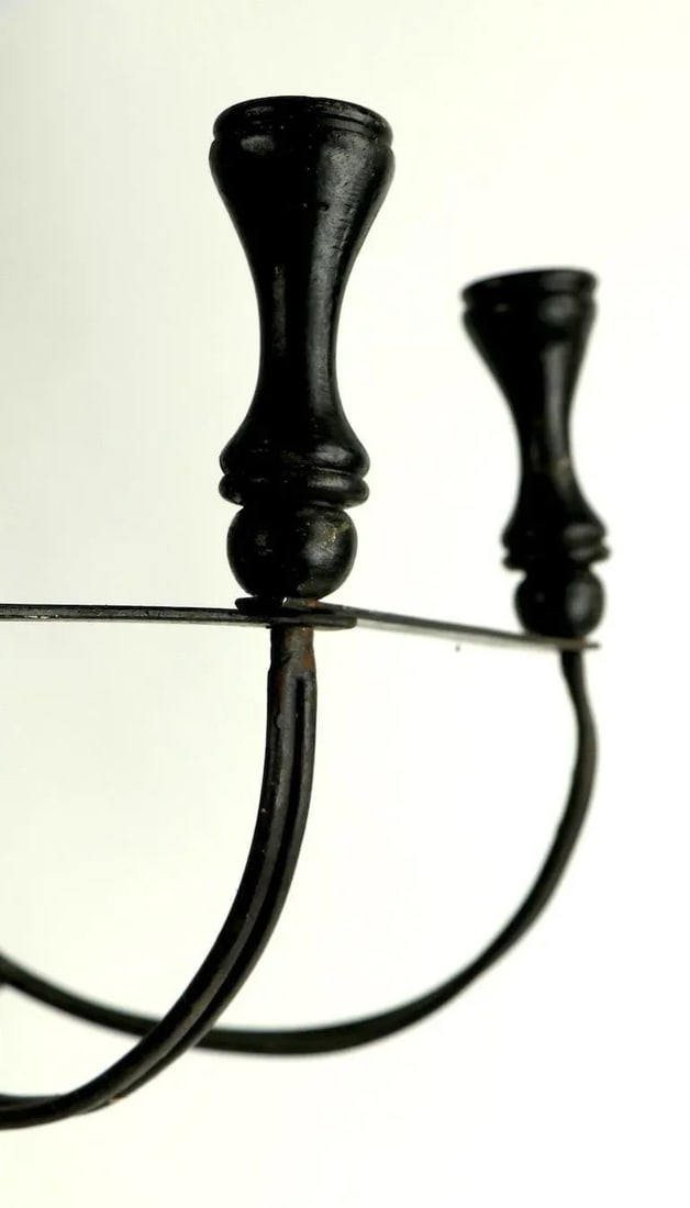 Large Mid Century Iron Brass and Wood Candle Sconce - 6