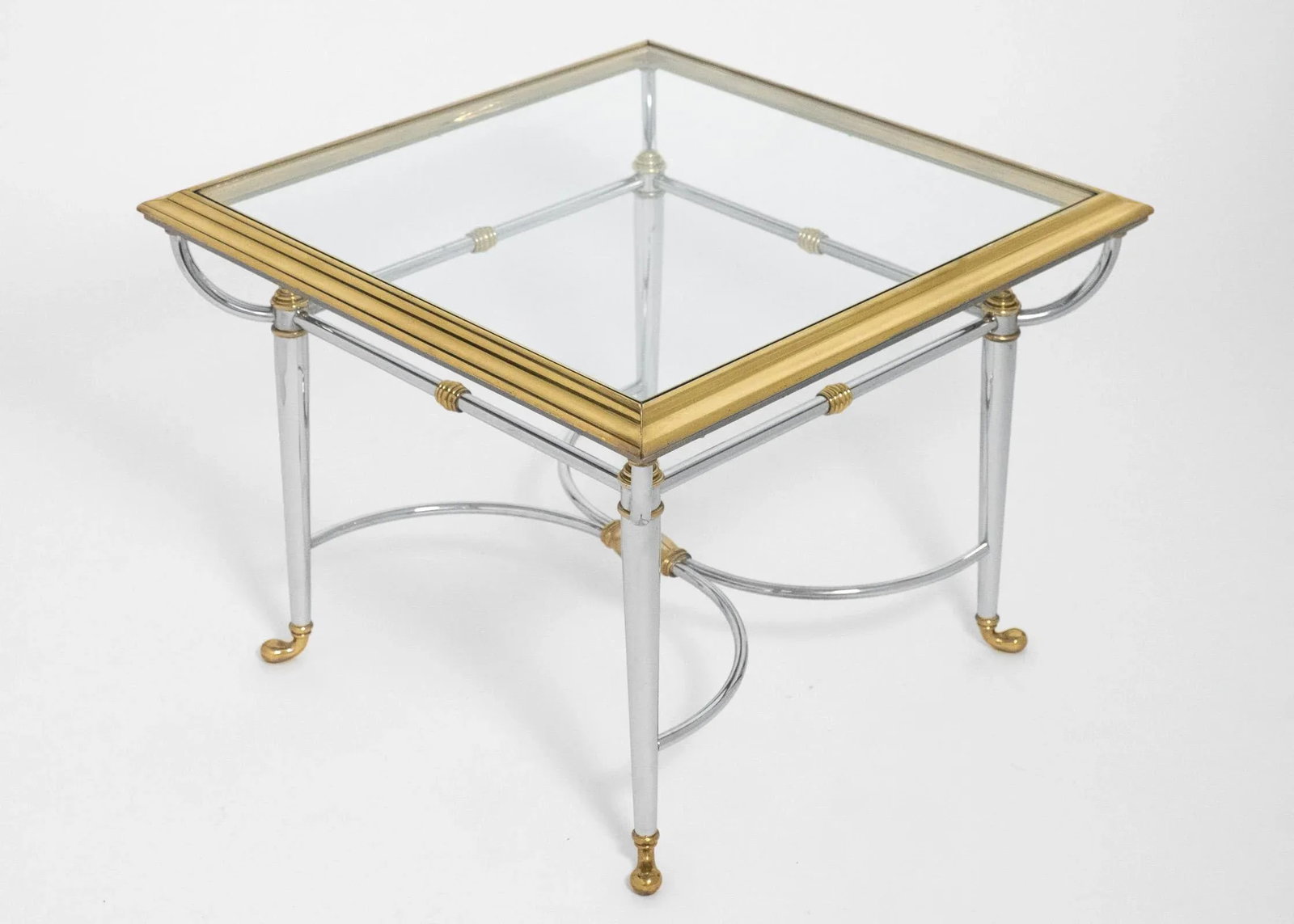 Vintage French Jansen Style Chrome & Brass Side Table - 3
