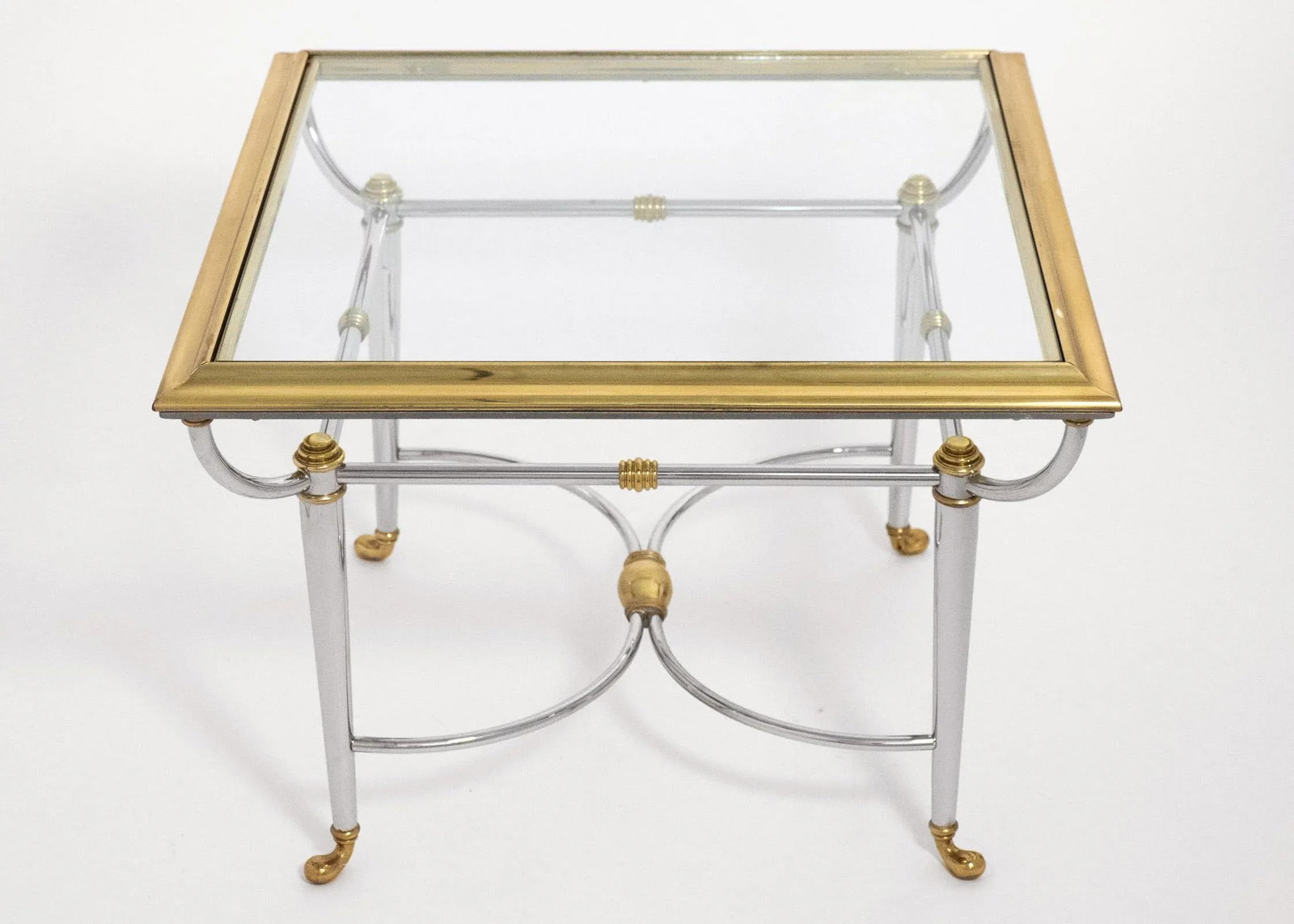 Vintage French Jansen Style Chrome & Brass Side Table - 4