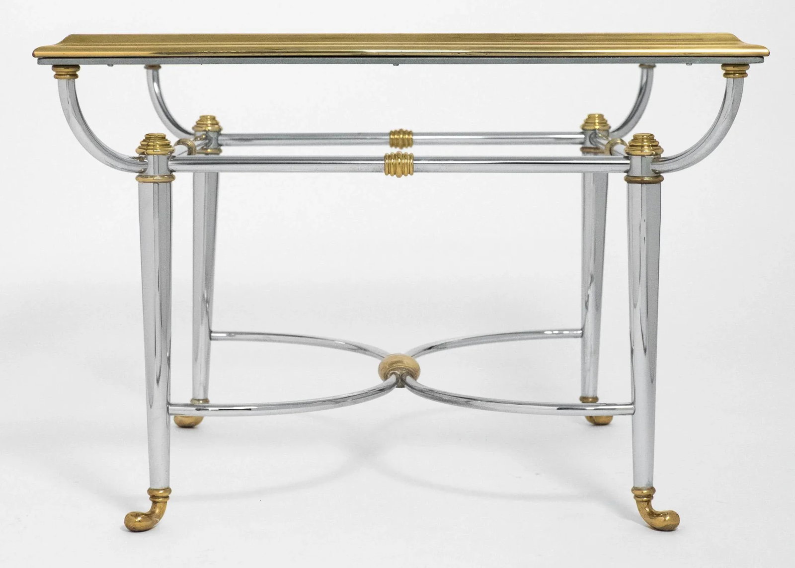 Vintage French Jansen Style Chrome & Brass Side Table - 5