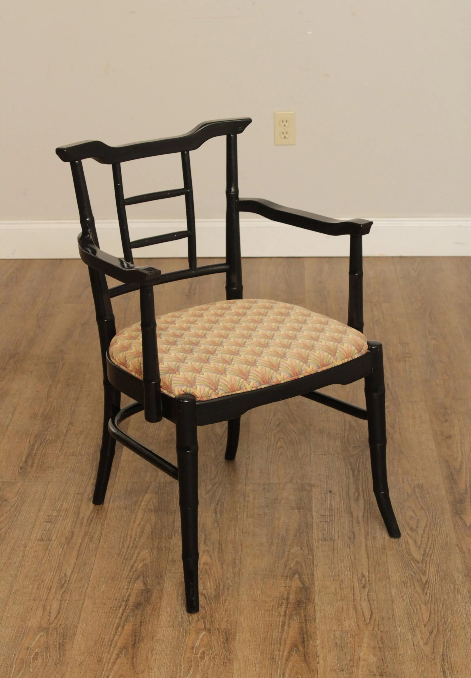 Mid Century Asian Style Faux Bamboo Lacquered Arm Chairs - A Pair - 3