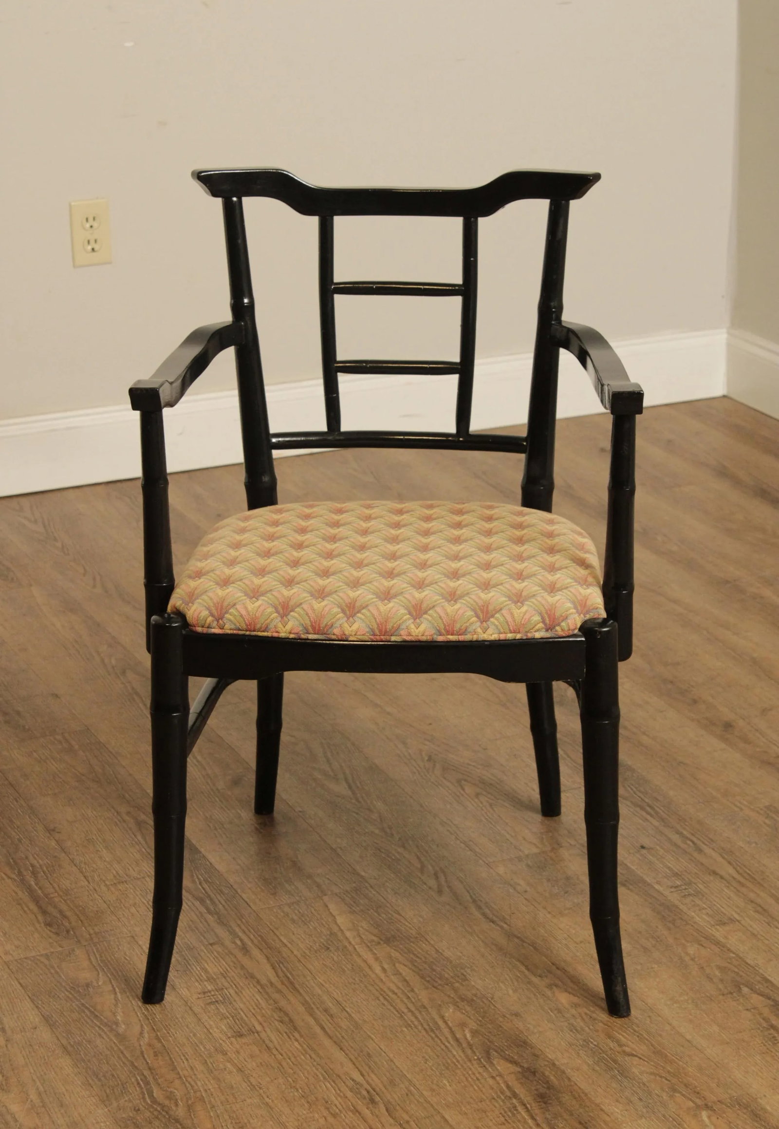 Mid Century Asian Style Faux Bamboo Lacquered Arm Chairs - A Pair - 4