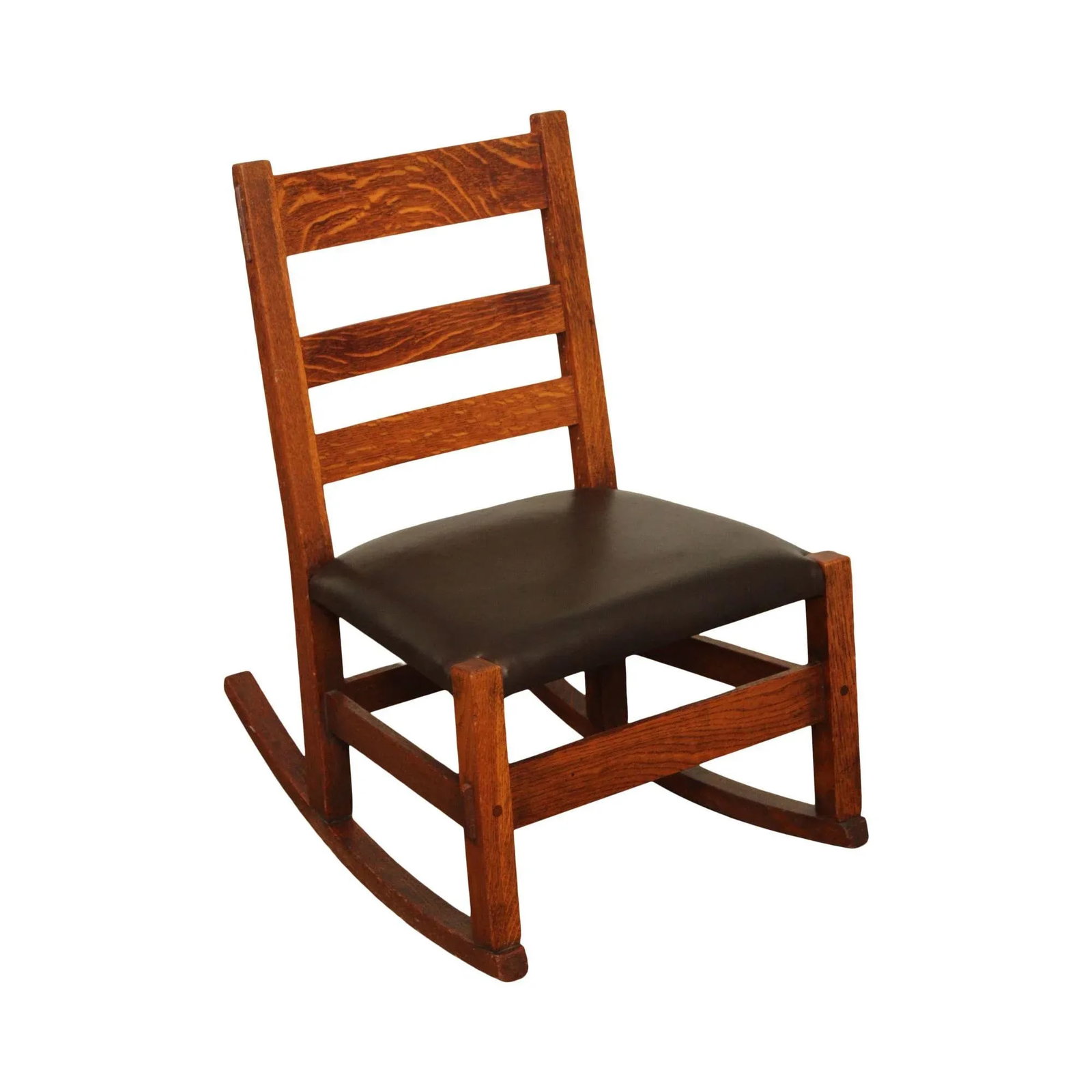 Mission Antique Oak and Leather Children's Rocking Chair - 13