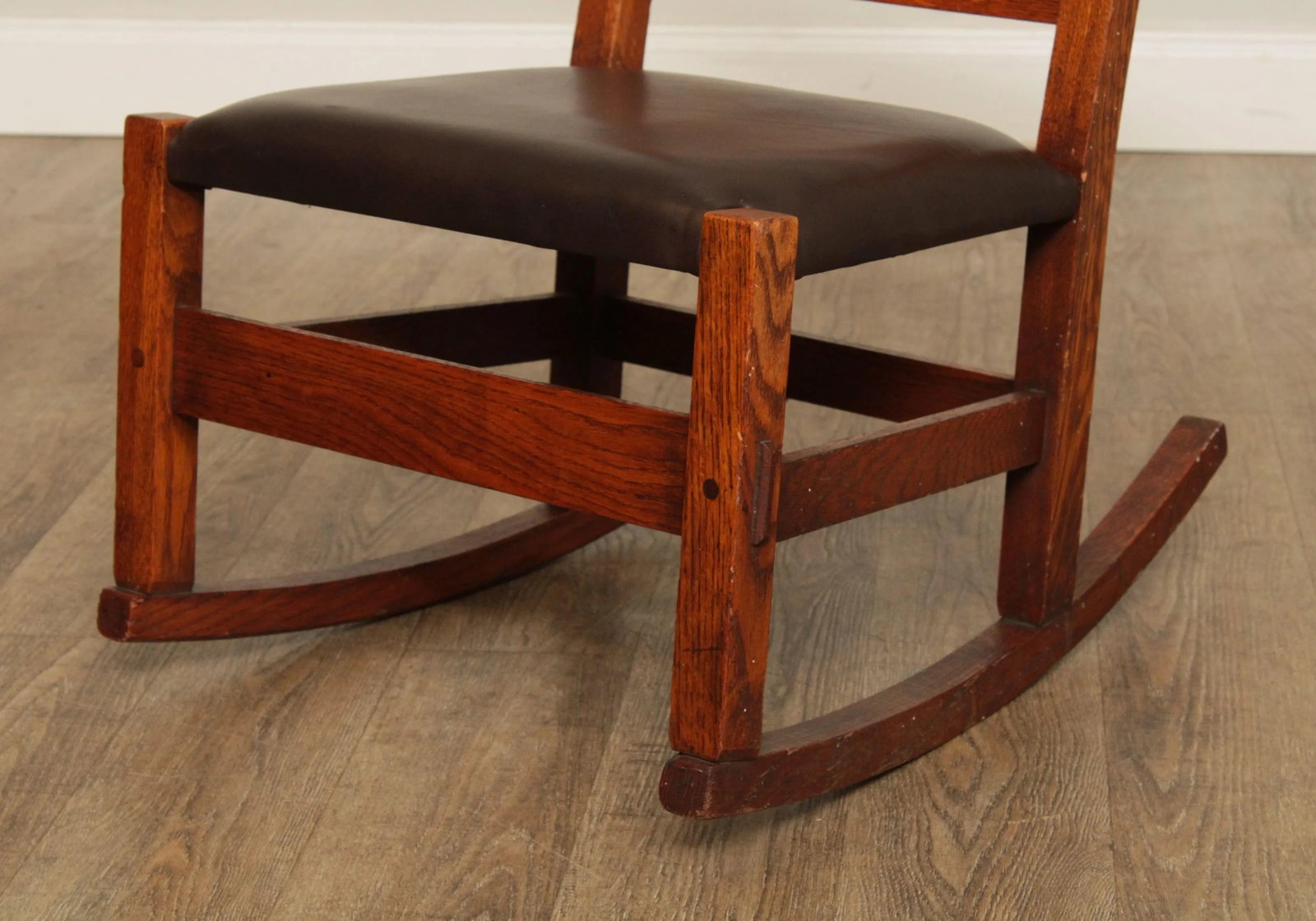 Mission Antique Oak and Leather Children's Rocking Chair - 5