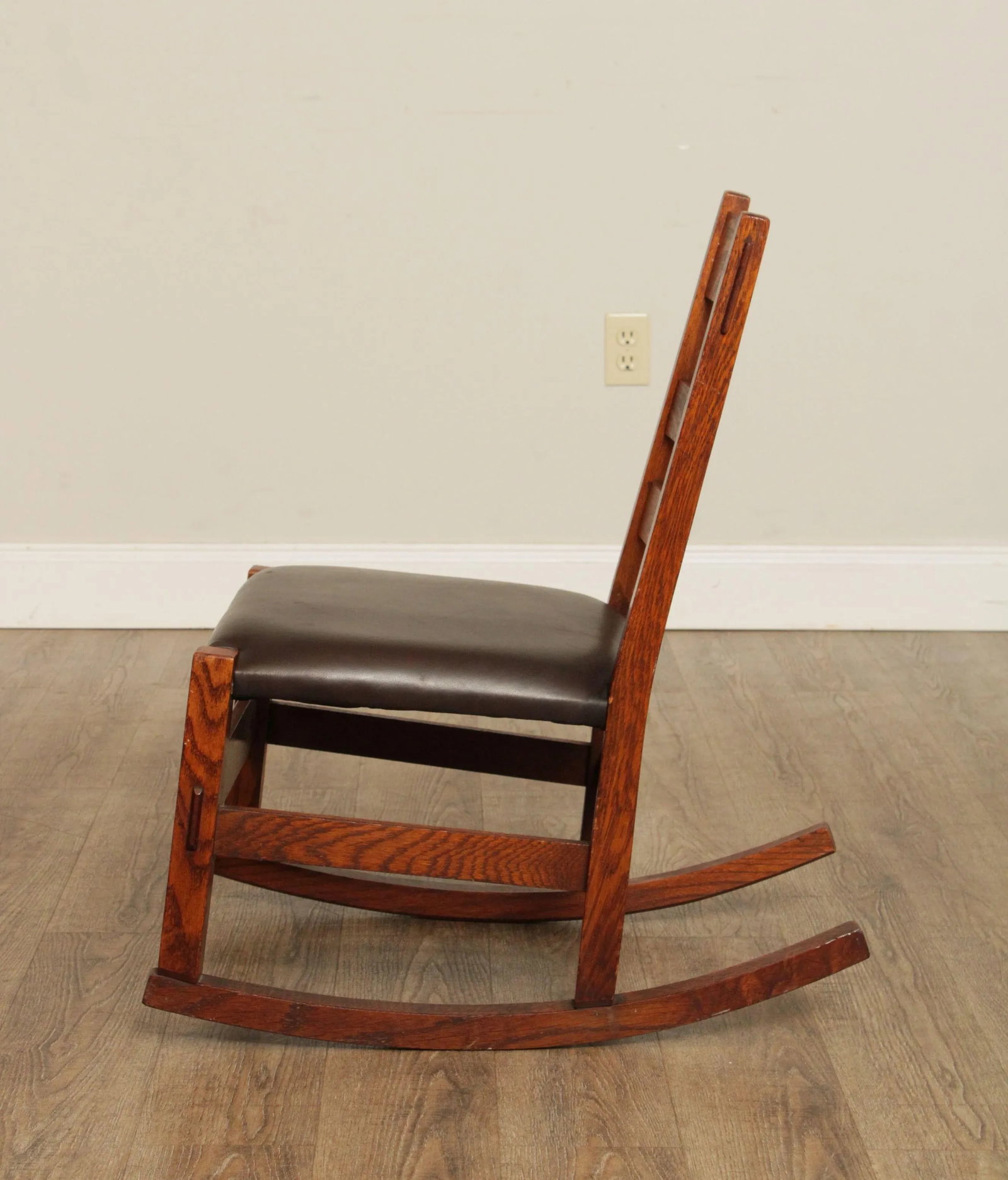 Mission Antique Oak and Leather Children's Rocking Chair - 7