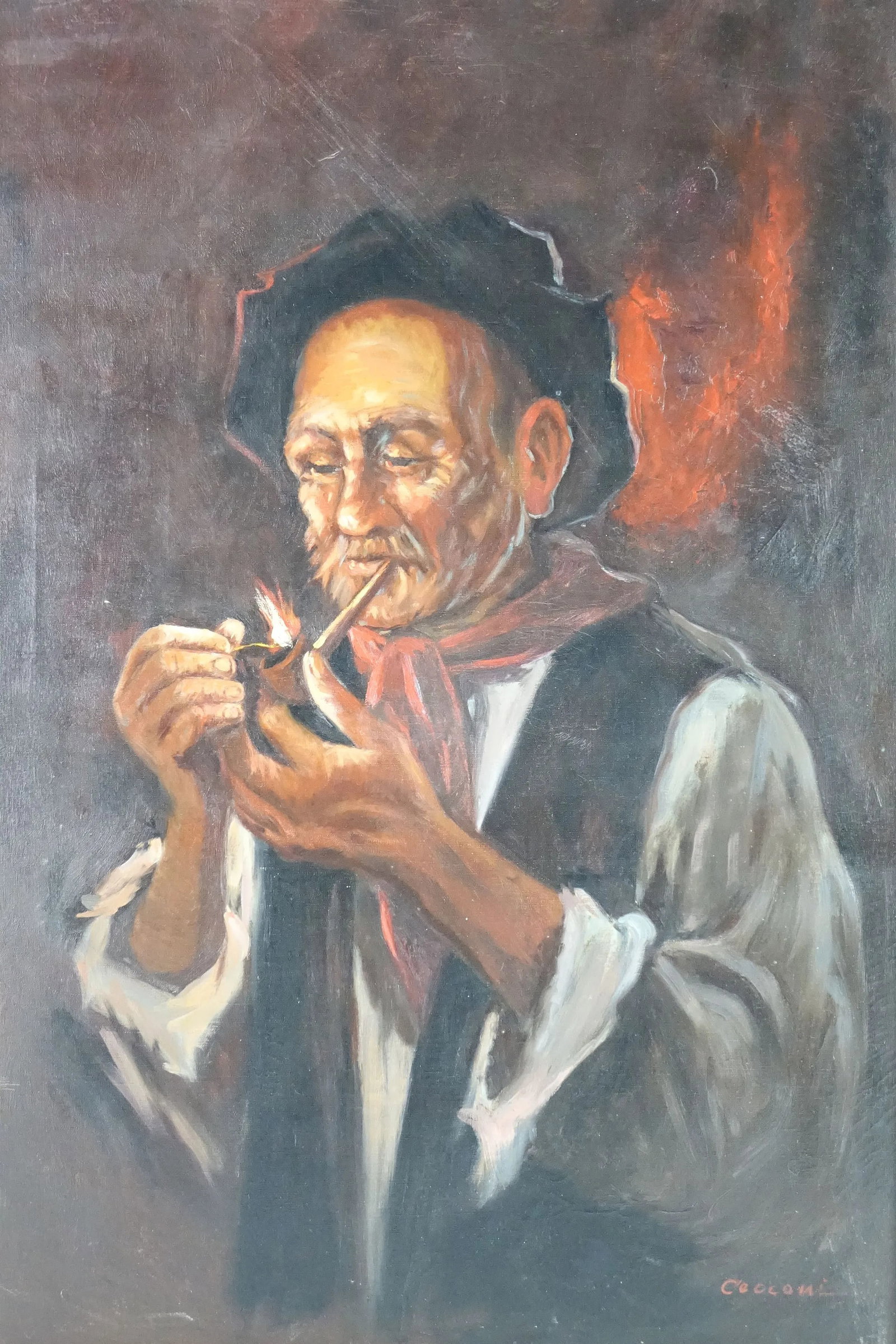 Antique Portrait Original Oil Painting on Canvas, Signed by Artist Alberto Cecconi - 2