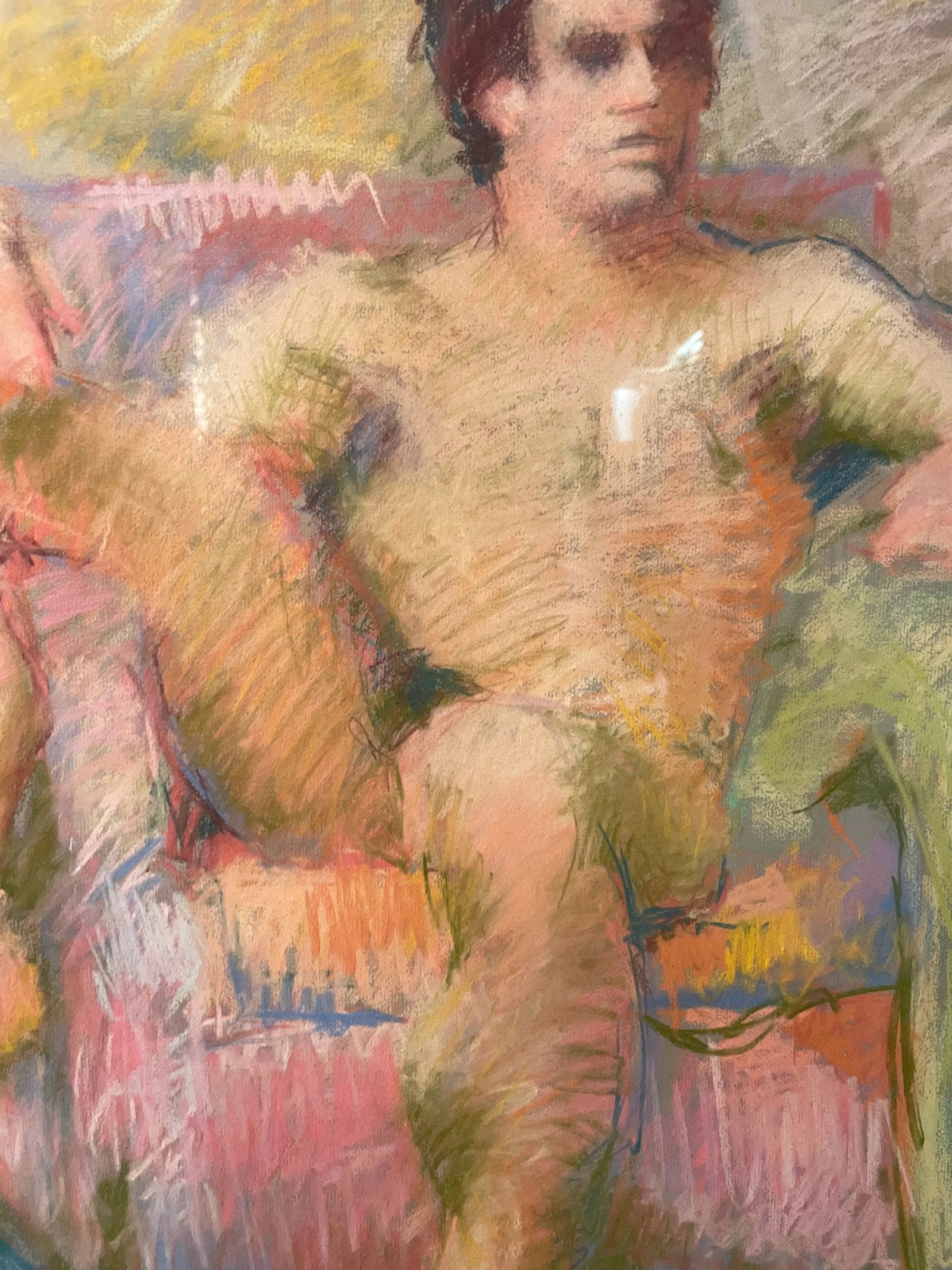 1970s Chalk Pastel Portrait Drawing of a Reclining Nude Man - 4