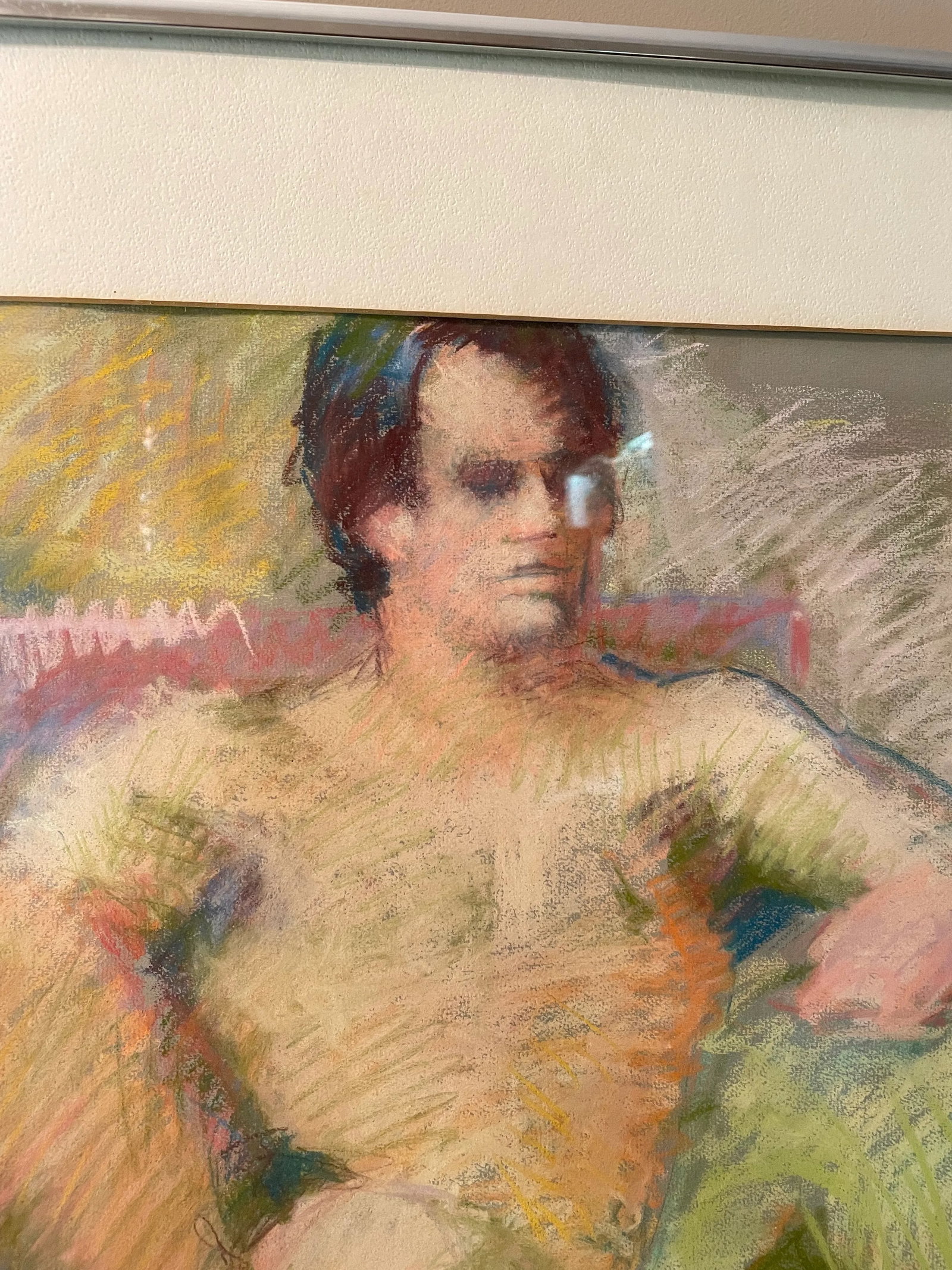 1970s Chalk Pastel Portrait Drawing of a Reclining Nude Man - 5
