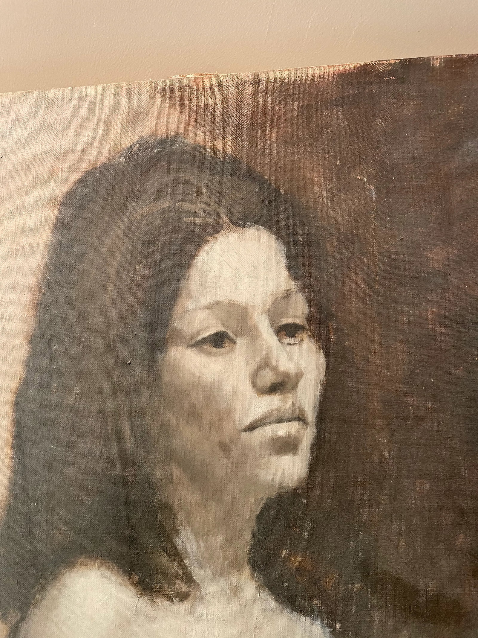 1970s Black and White Oil Painting of a Seated Nude Woman - 4
