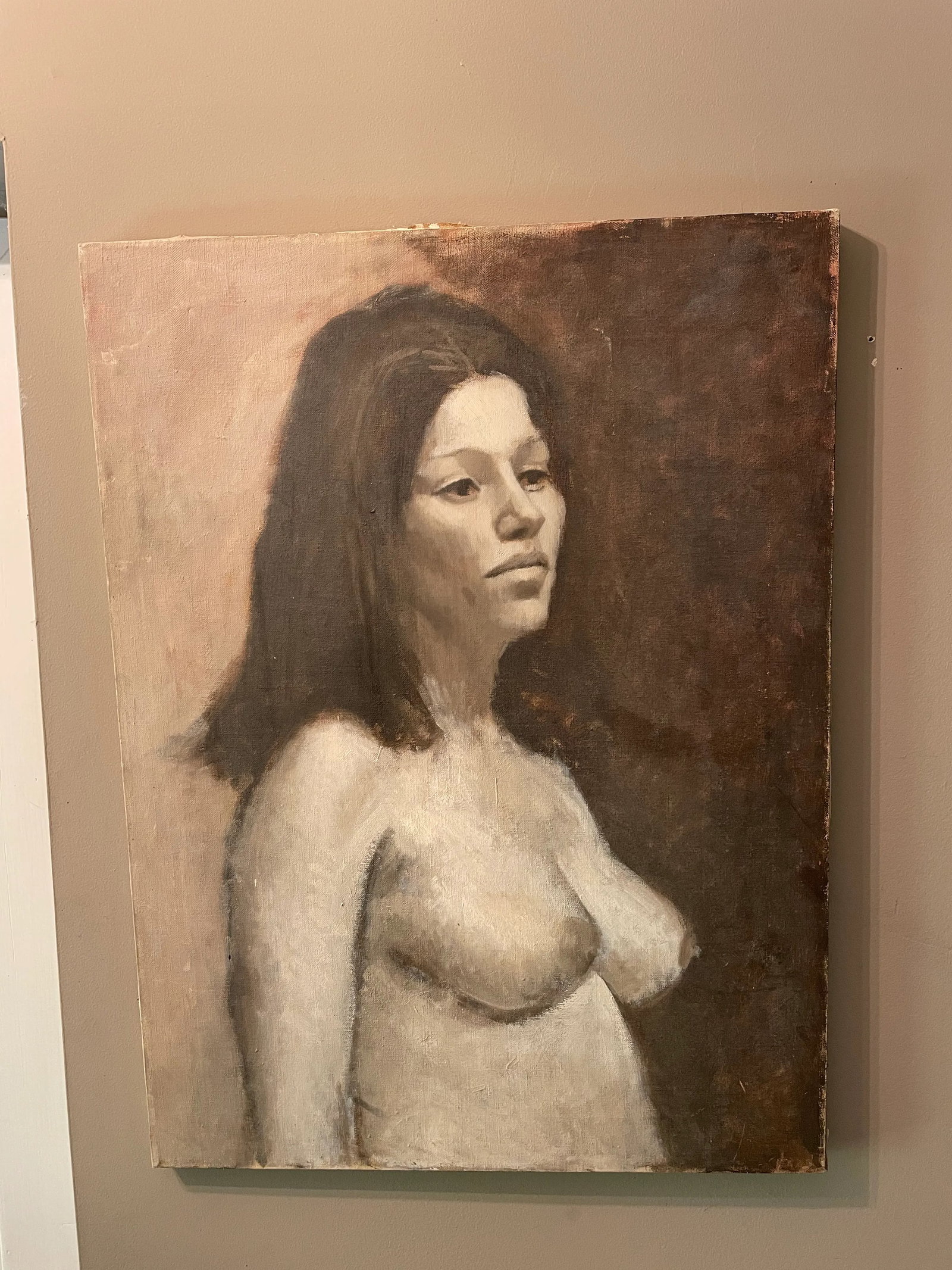 1970s Black and White Oil Painting of a Seated Nude Woman - 9