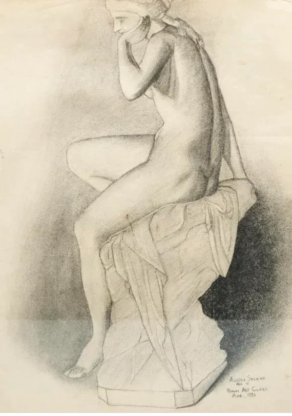 Alvena Seckar Charcoal Drawing of a Female Nude Statue Echo - 2