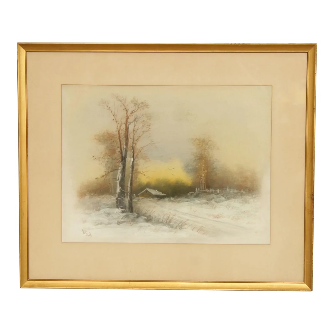 American 20th C. Farmhouse Landscape Pastel Drawing, Signed (1 of 13)