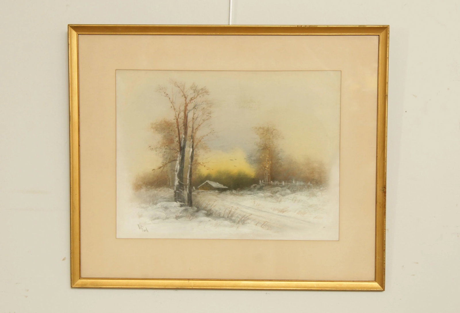 American 20th C. Farmhouse Landscape Pastel Drawing, Signed - 2