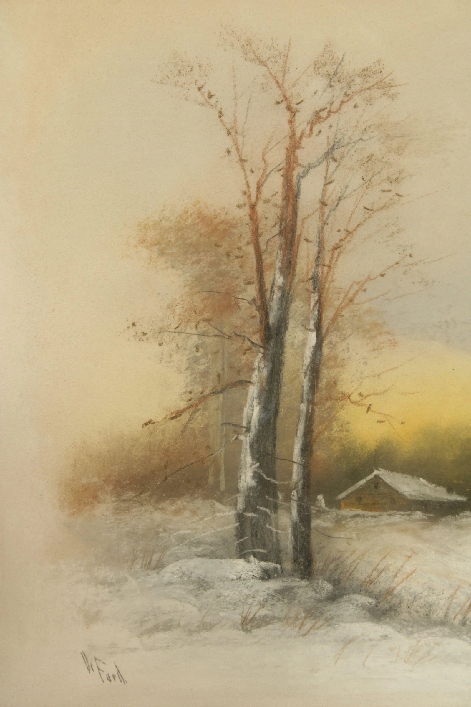 American 20th C. Farmhouse Landscape Pastel Drawing, Signed - 6
