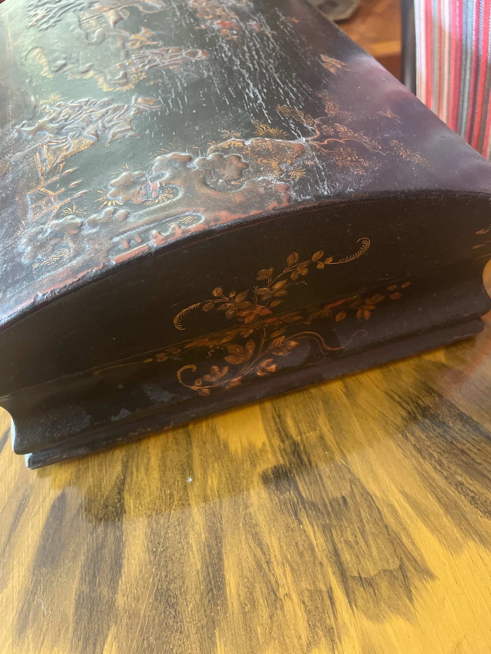 Antique Chinese Export Chinoiserie Black Lacquer Box - 4