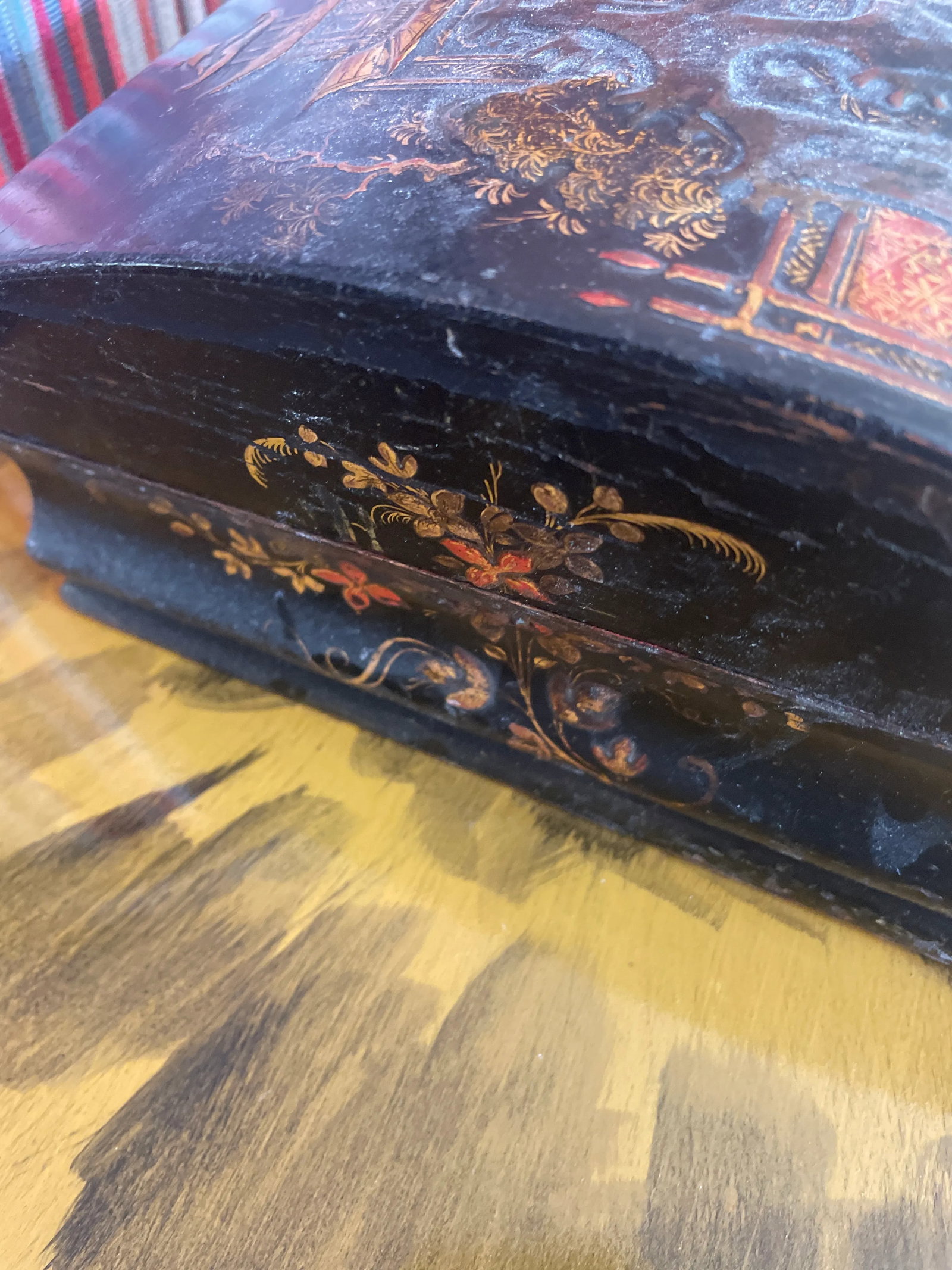 Antique Chinese Export Chinoiserie Black Lacquer Box - 5