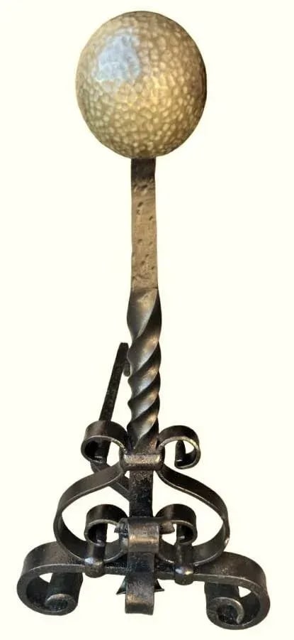 Massive 31" High Antique Arts & Crafts Pair of Andirons - Wrought Iron and Brass - Late 19th Century - 2