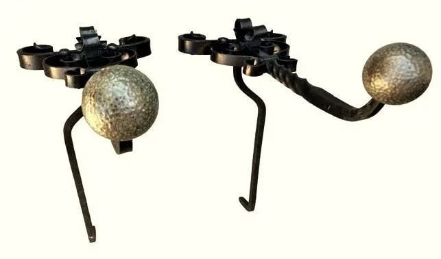 Massive 31" High Antique Arts & Crafts Pair of Andirons - Wrought Iron and Brass - Late 19th Century - 6