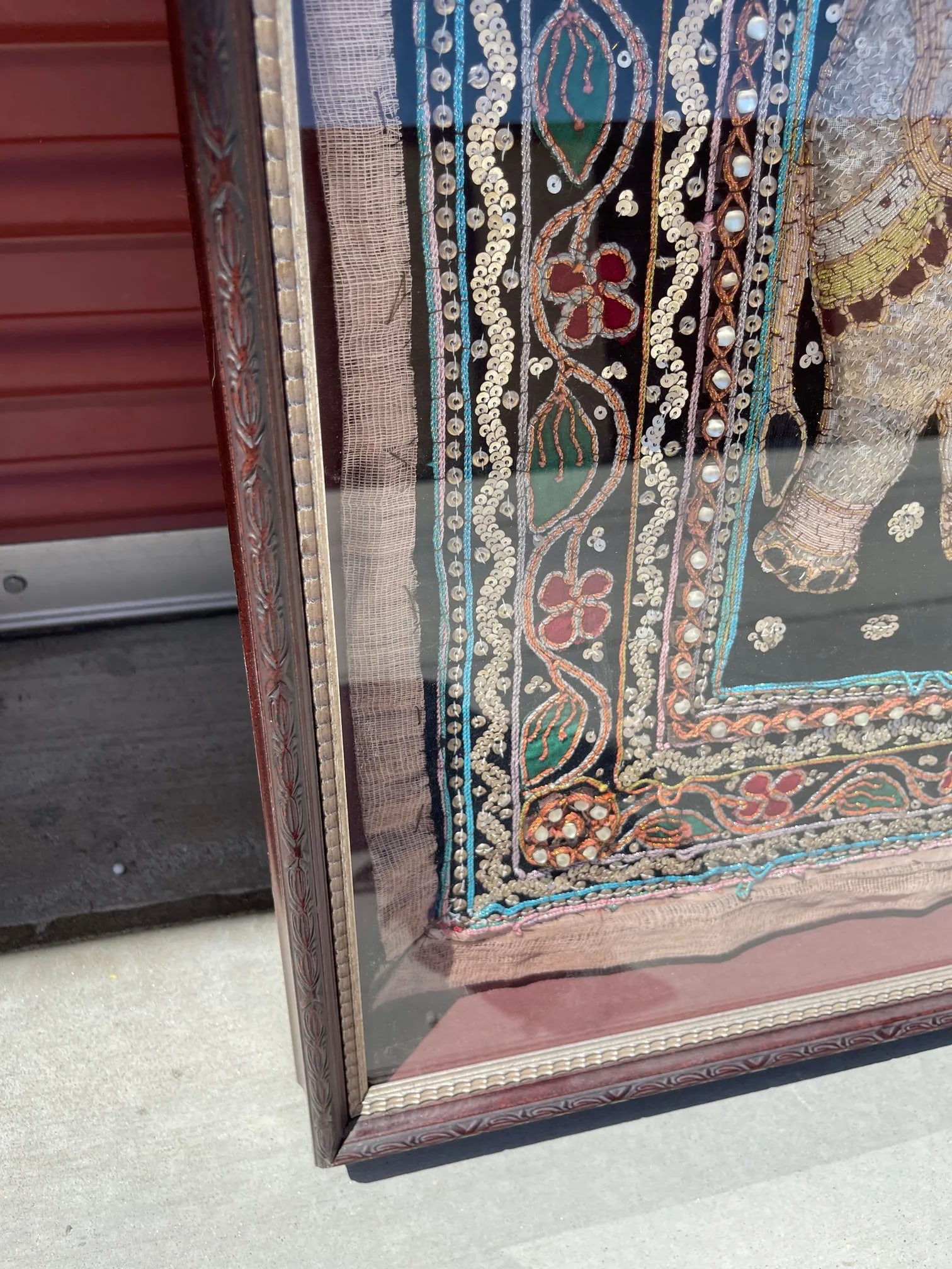 Large Antique Burmese Kalaga Tapestry Framed Wall Art - 2