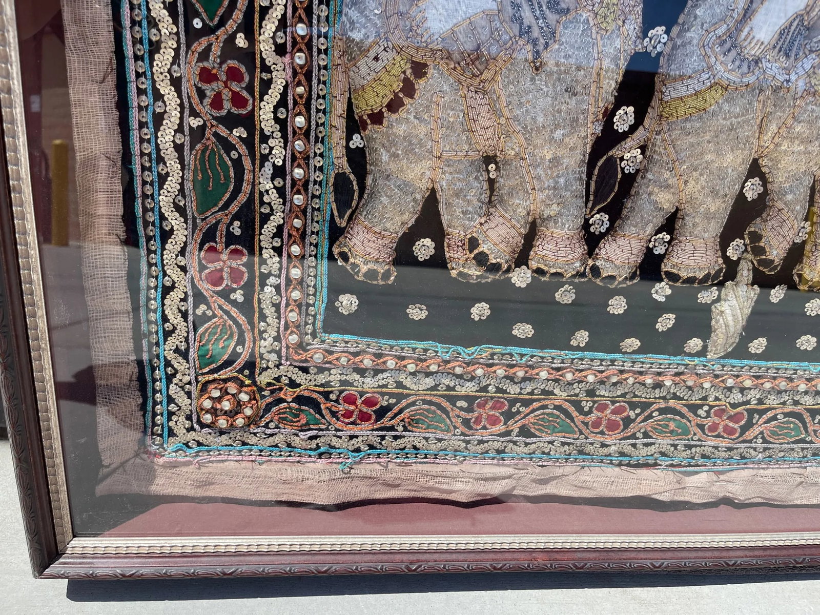 Large Antique Burmese Kalaga Tapestry Framed Wall Art - 4