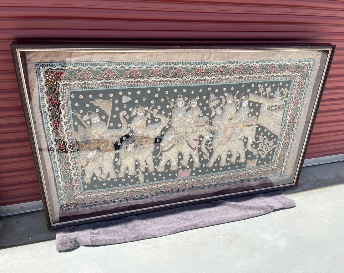 Large Antique Burmese Kalaga Tapestry Framed Wall Art - 5