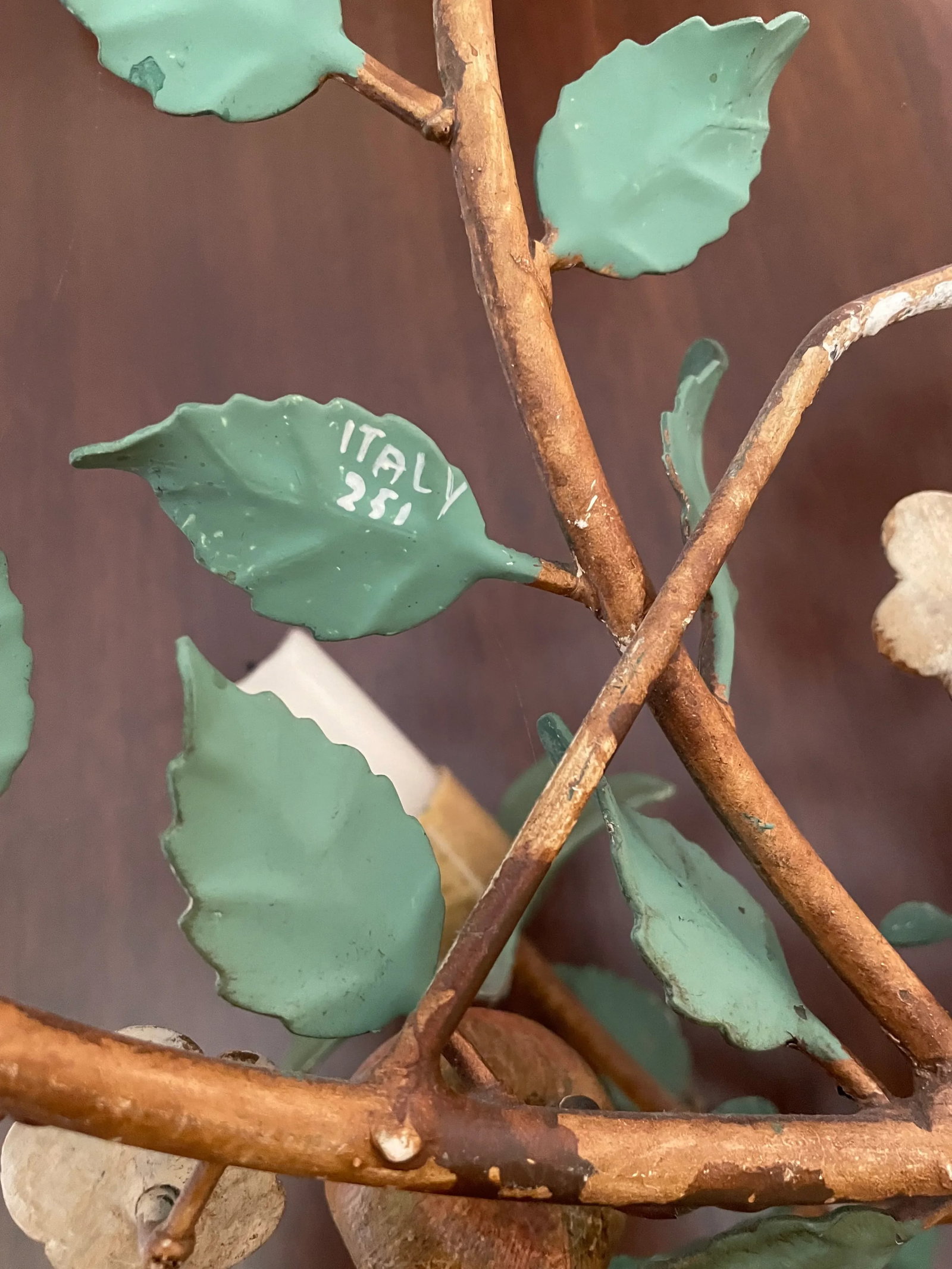 1950s Italian Painted Metal Leaf and Branch Candle Wall Sconce - 4