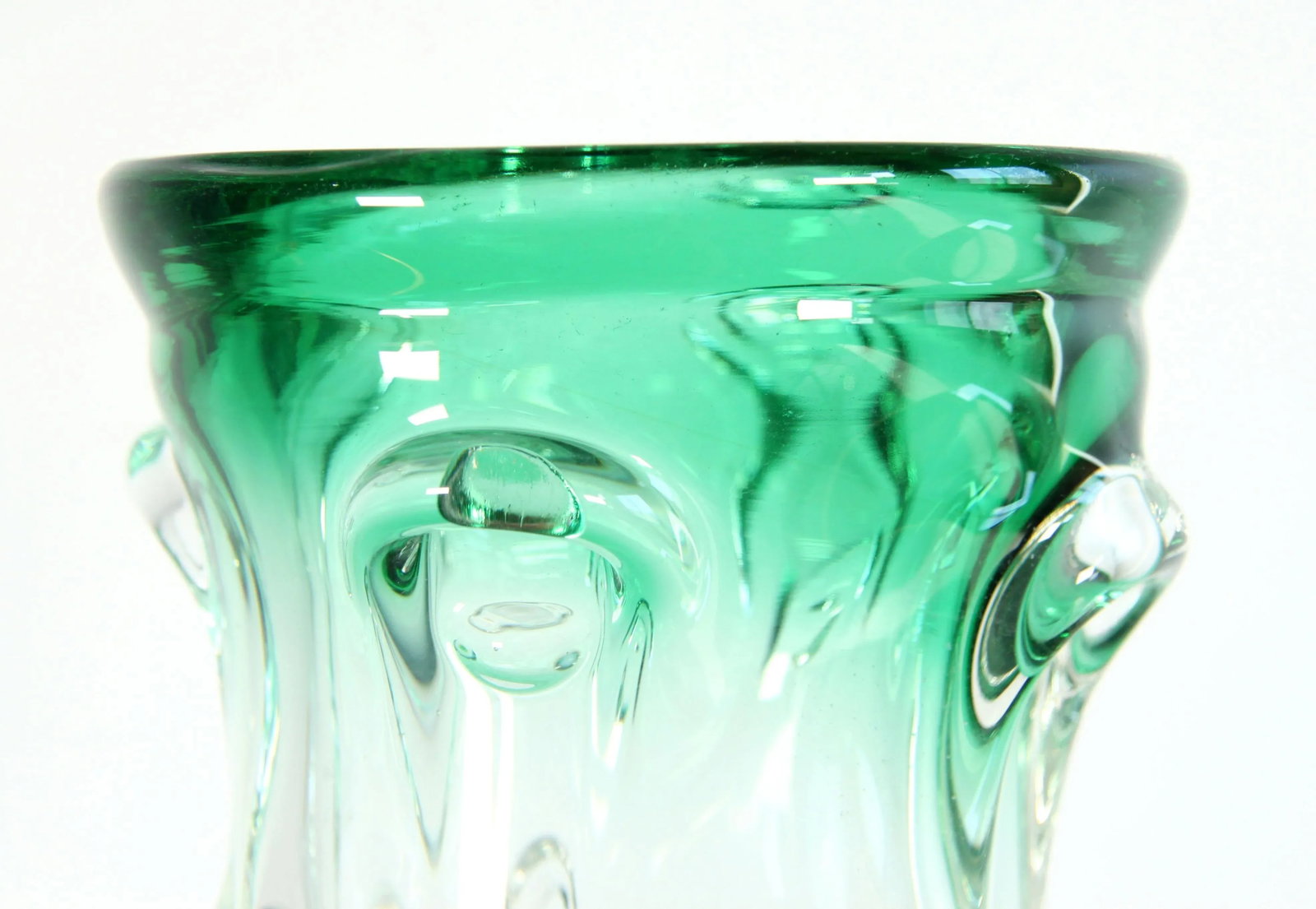 Mid Century Italian Murano Art Glass Green to Clear Brutalist Vase - 5