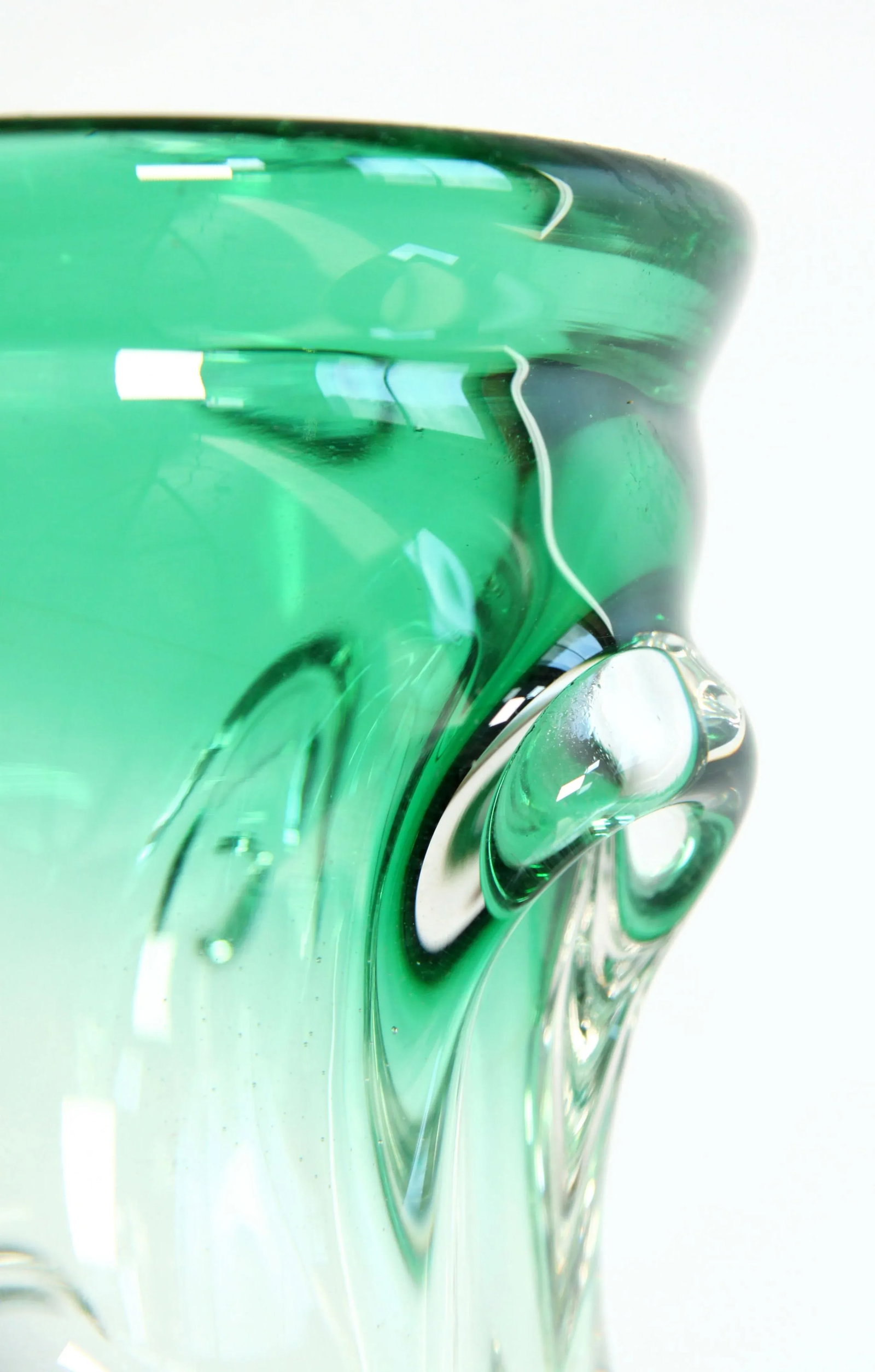 Mid Century Italian Murano Art Glass Green to Clear Brutalist Vase - 6