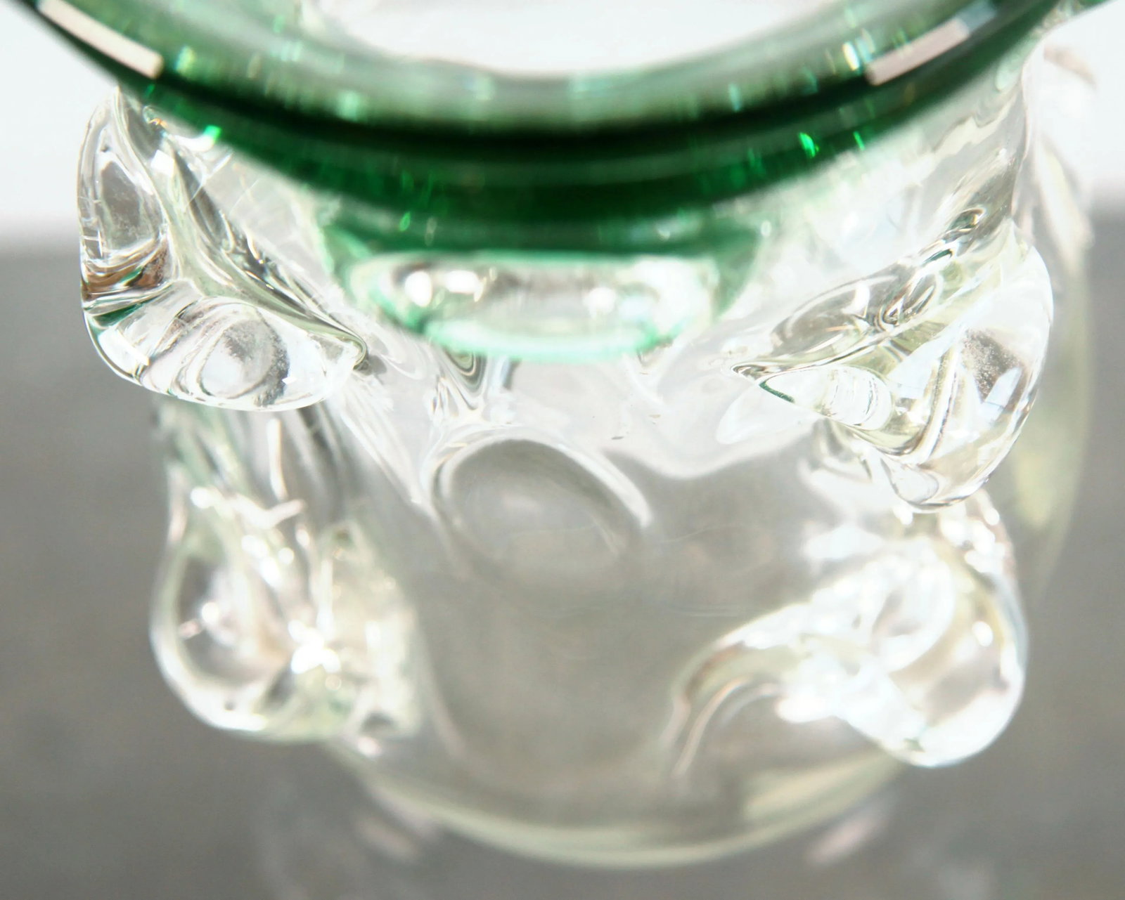 Mid Century Italian Murano Art Glass Green to Clear Brutalist Vase - 7