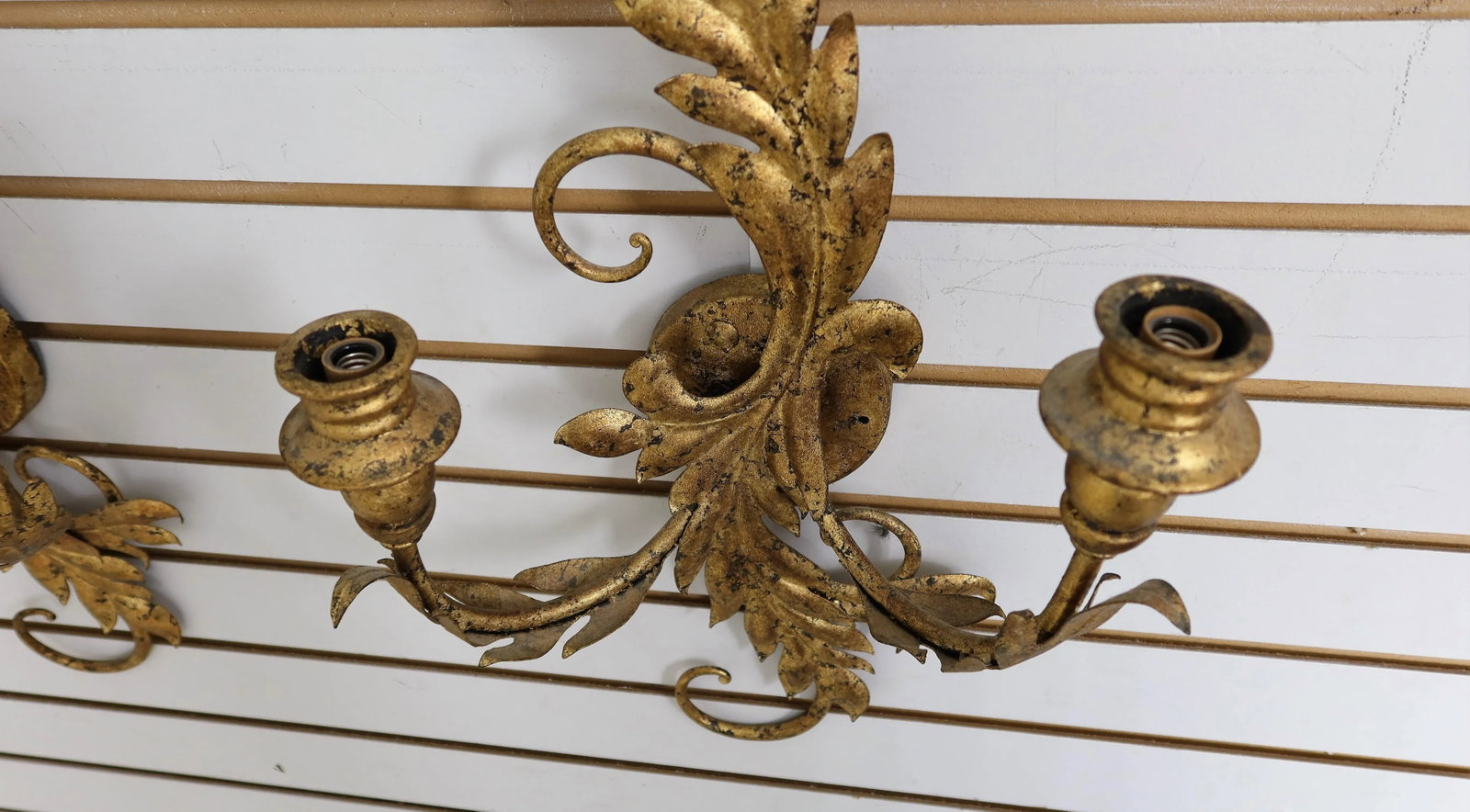 Pair French Style Gold Gilt Metal Candelabra Sconces - 3