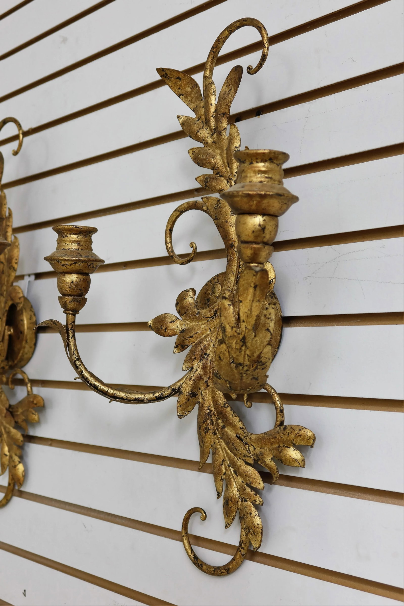 Pair French Style Gold Gilt Metal Candelabra Sconces - 4