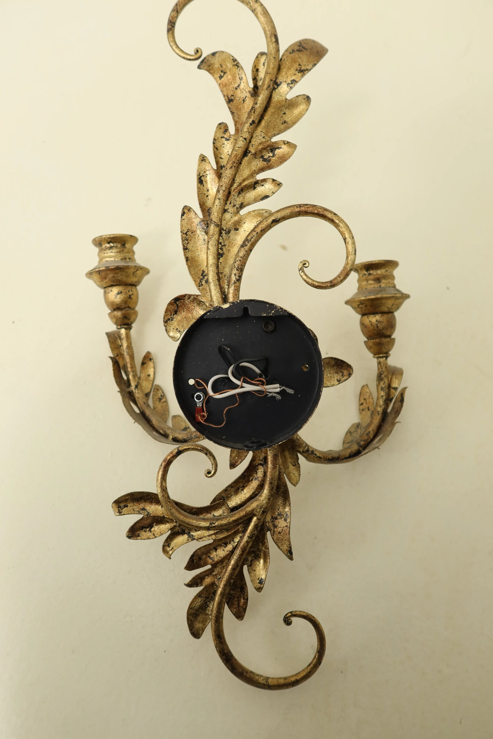Pair French Style Gold Gilt Metal Candelabra Sconces - 7
