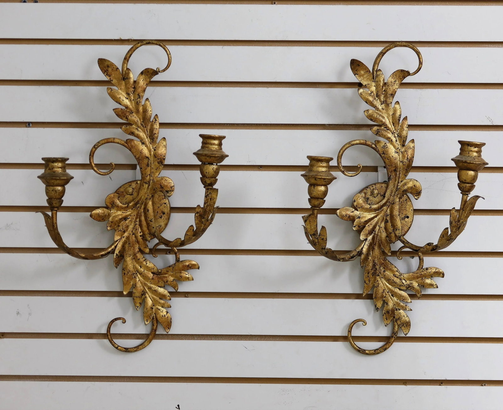 Pair French Style Gold Gilt Metal Candelabra Sconces - 8
